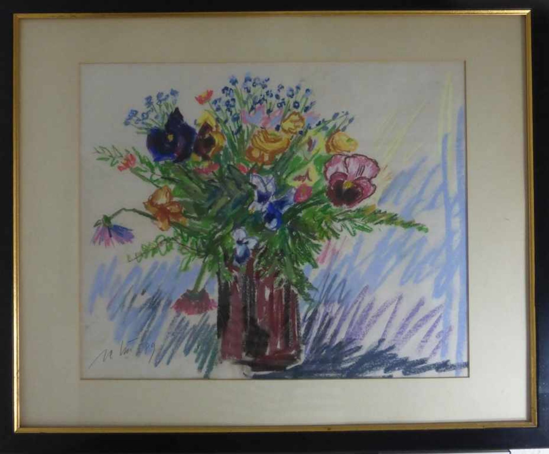 Relin, Veit (1926 Linz - 2013 Ochsenfurt), Pastell, Gartenblumen in einer Vase, sign. u.dat. 1989,