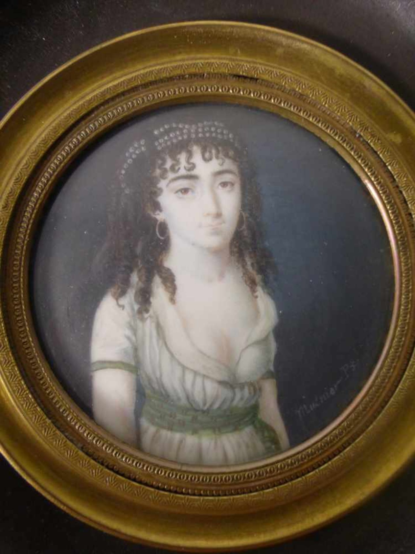 Mulnier, Jean Baptist (1757 - 1836), zugeschr., Damenportrait, junge Frau im weißen Kleidund Diadem, - Bild 2 aus 2