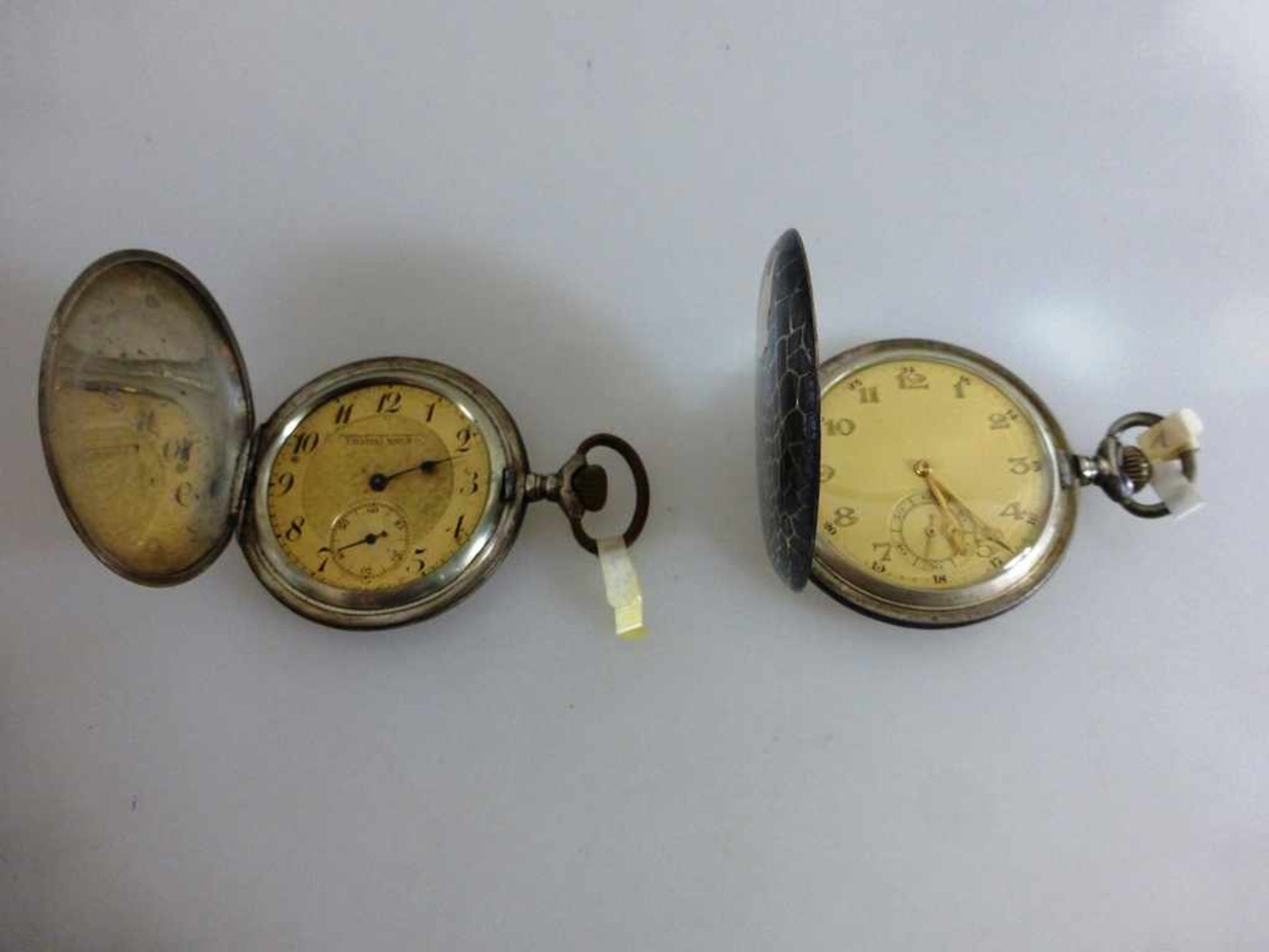 2 Taschenuhren, Tulasilber, 1x bez. Tavannes Watch & Co., Ankerhemmung, Glas fehlt, defektund - Bild 2 aus 2