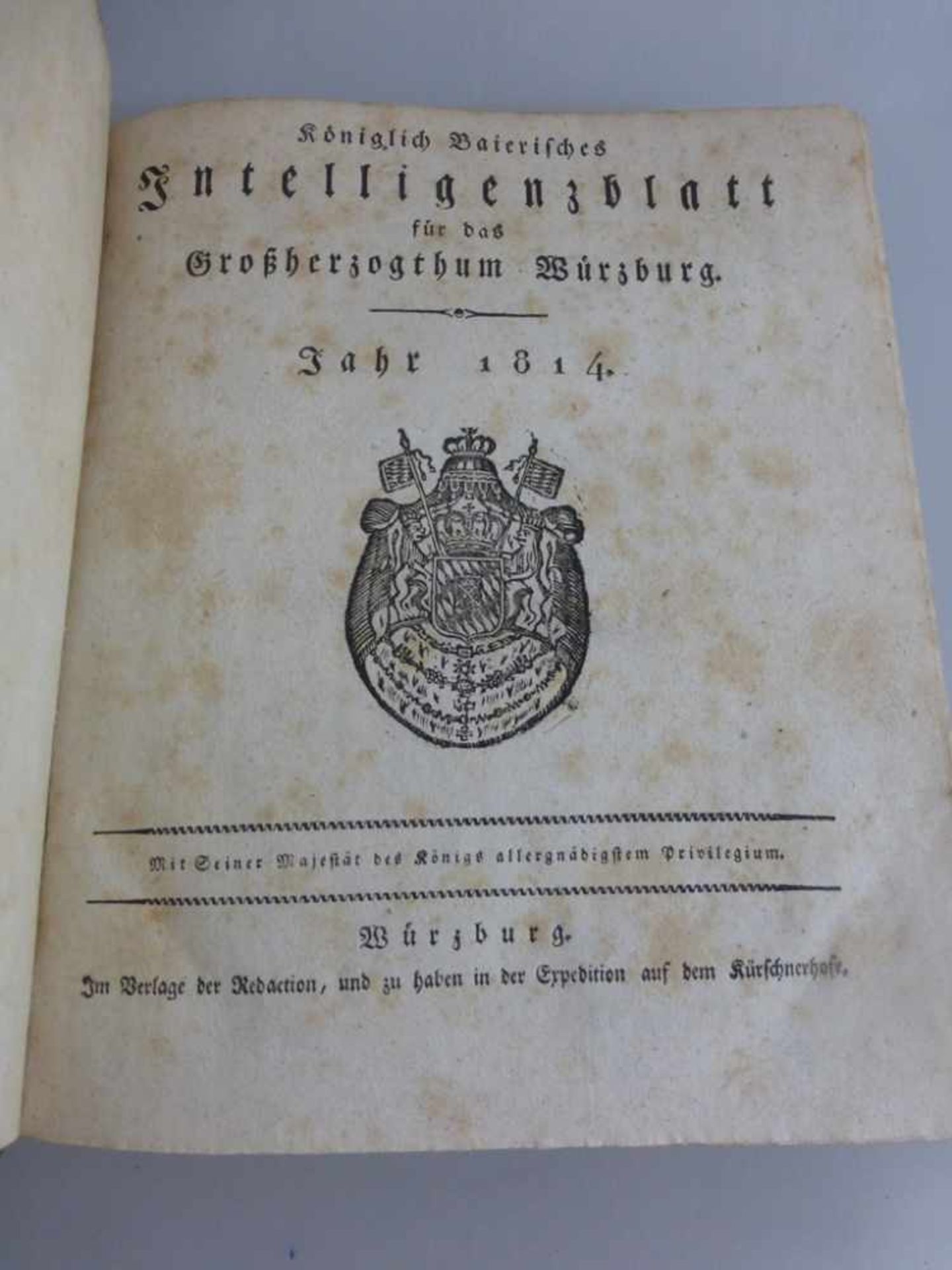 Königlich Baierisches Intelligenzblatt für das Großherzogtum Würzburg, 2 Bände 1807 und1814, - Bild 2 aus 2