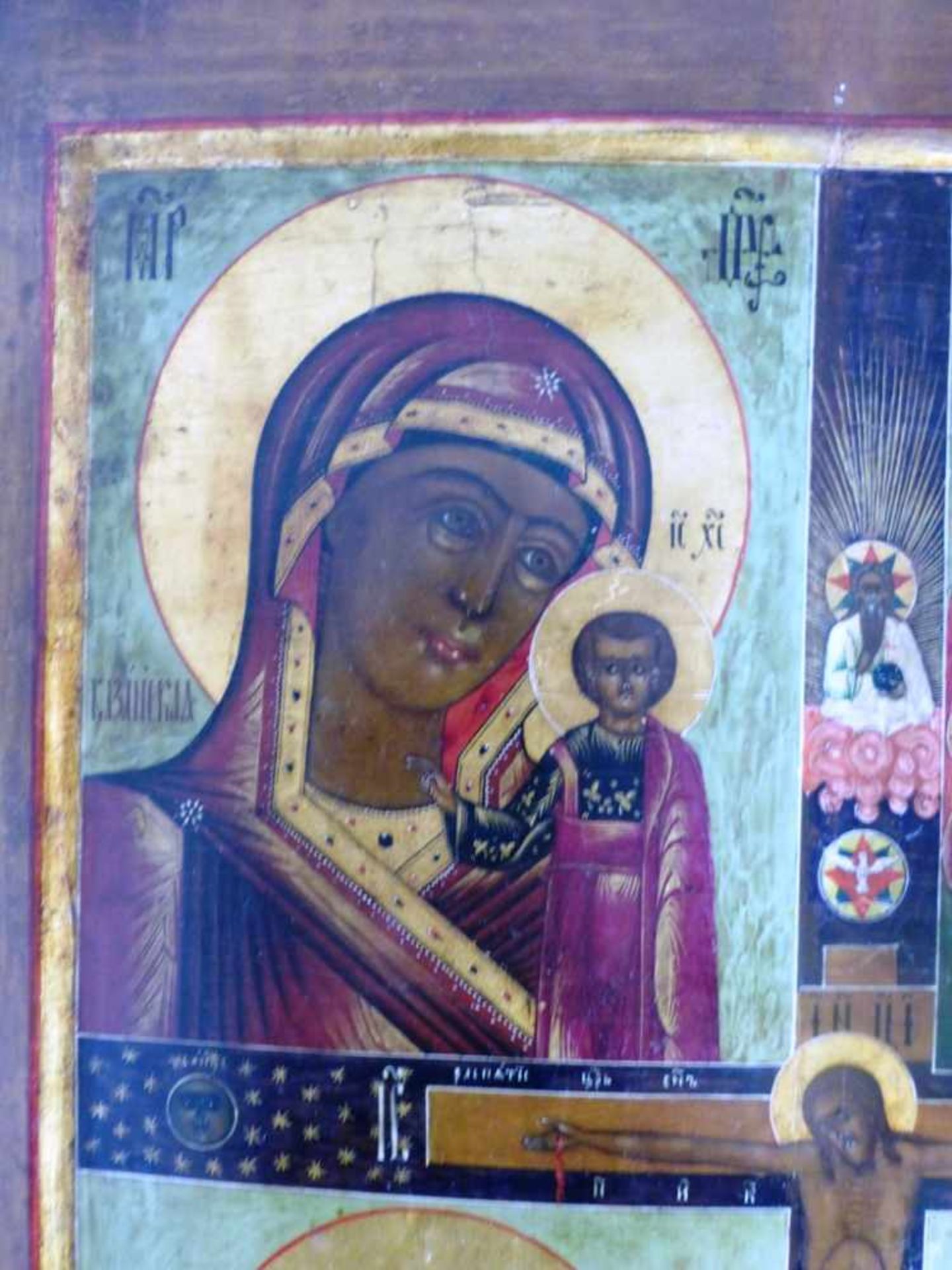 Ikone Russland, Ende 18.Jh., große Ikone mit der Gottesmutter von Kasan, re.o. stehendeMutter Gottes - Bild 3 aus 4