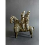 Afrika, Bronze, Reiterfigur, Pferd mit 2 Reitern, h. 21,5cm- - -18.00 % buyer's premium on the