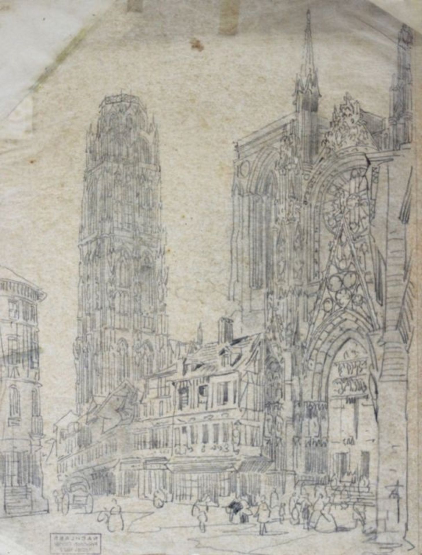 Zeichnung - Friedrich Eibner (1825 Hilpoltstein - 1877 München) "Kathedrale von Rouen mit dem