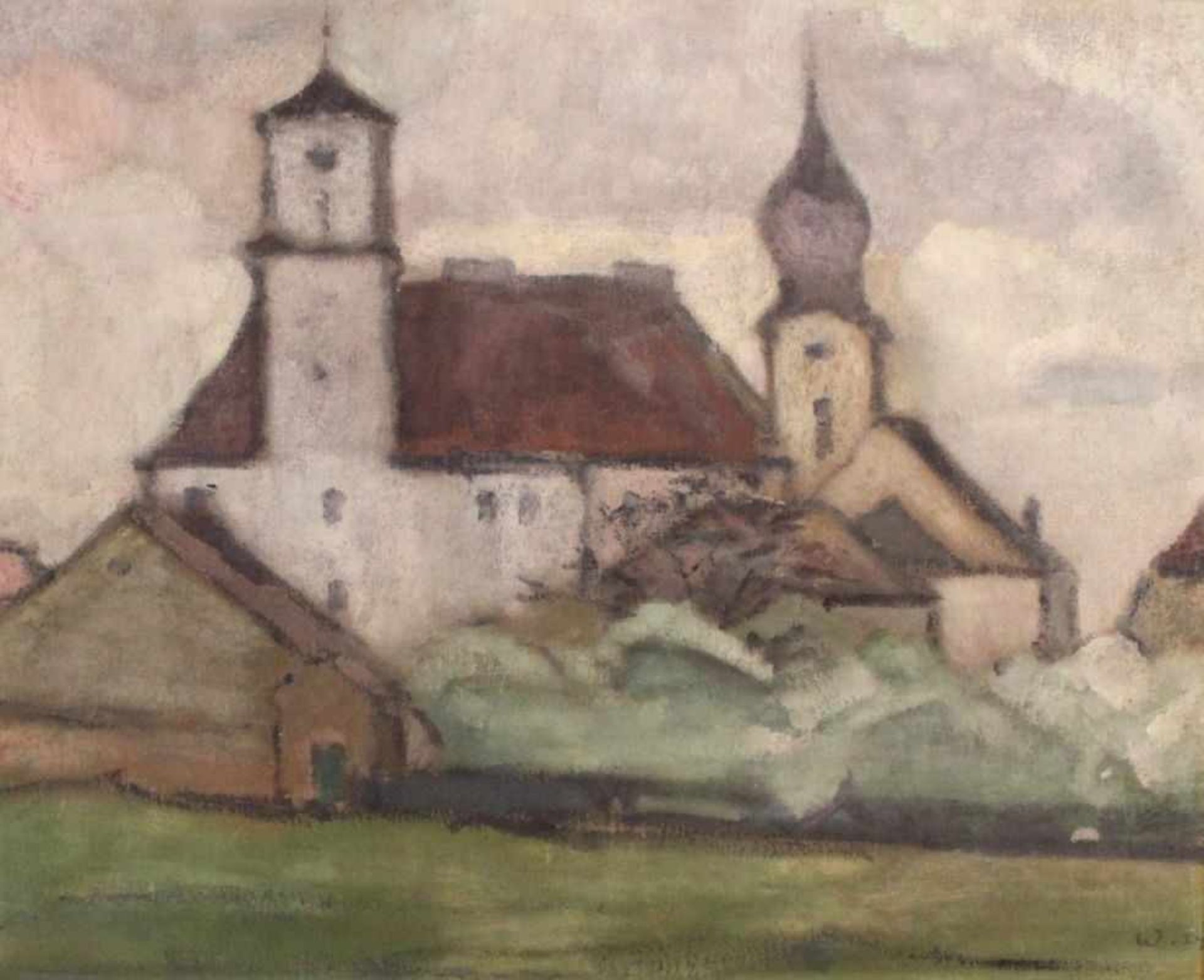 Gemälde - Max Wissner (1873 Geiersberg/Böhmen - 1959 Regensburg) "Klosteranlage mit Dorf bei