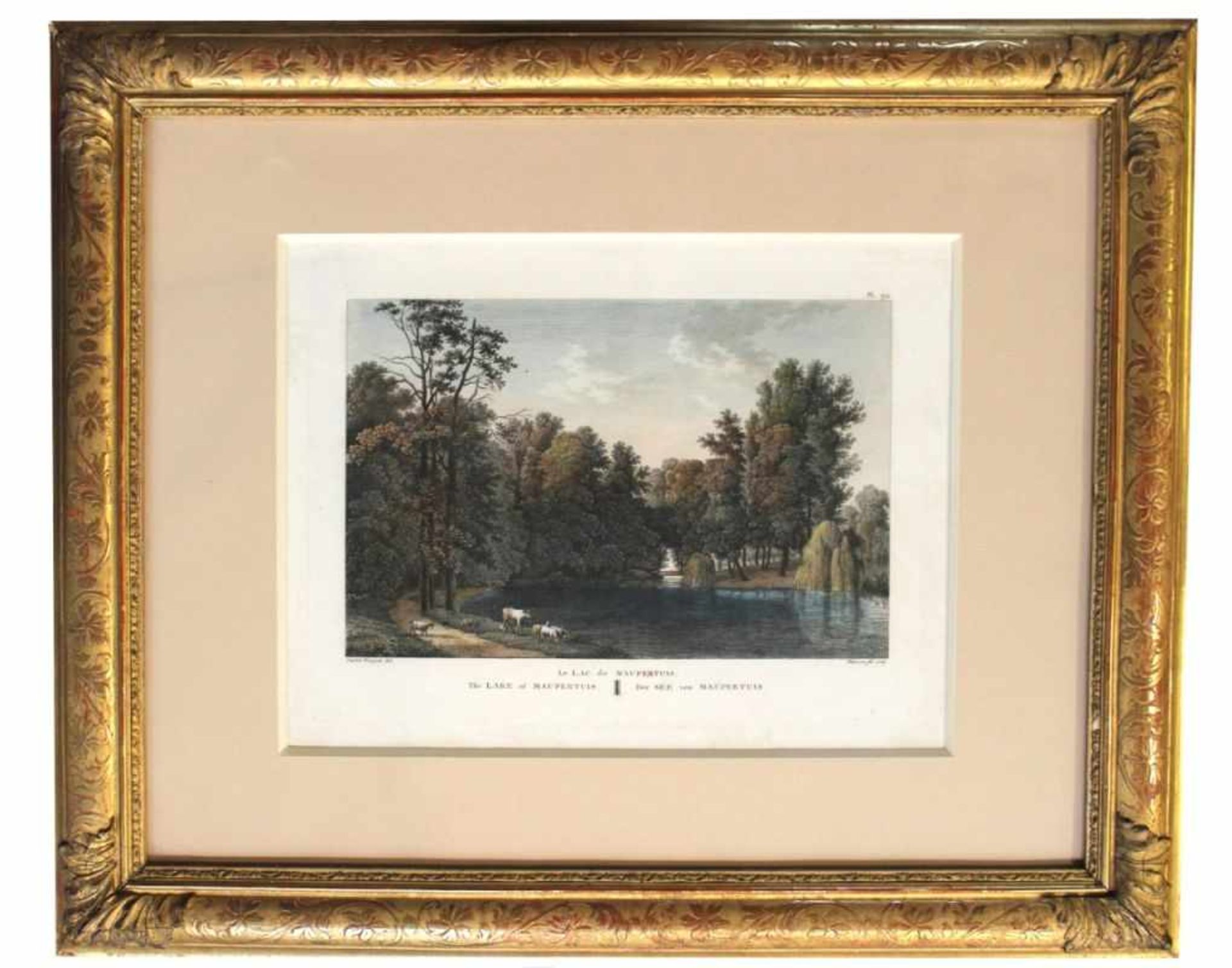 Stich - Victor PILLEMENT (Frankreich 1767-1814) "Le LAC de Maupertius", nach Bourgeois, koloriert,