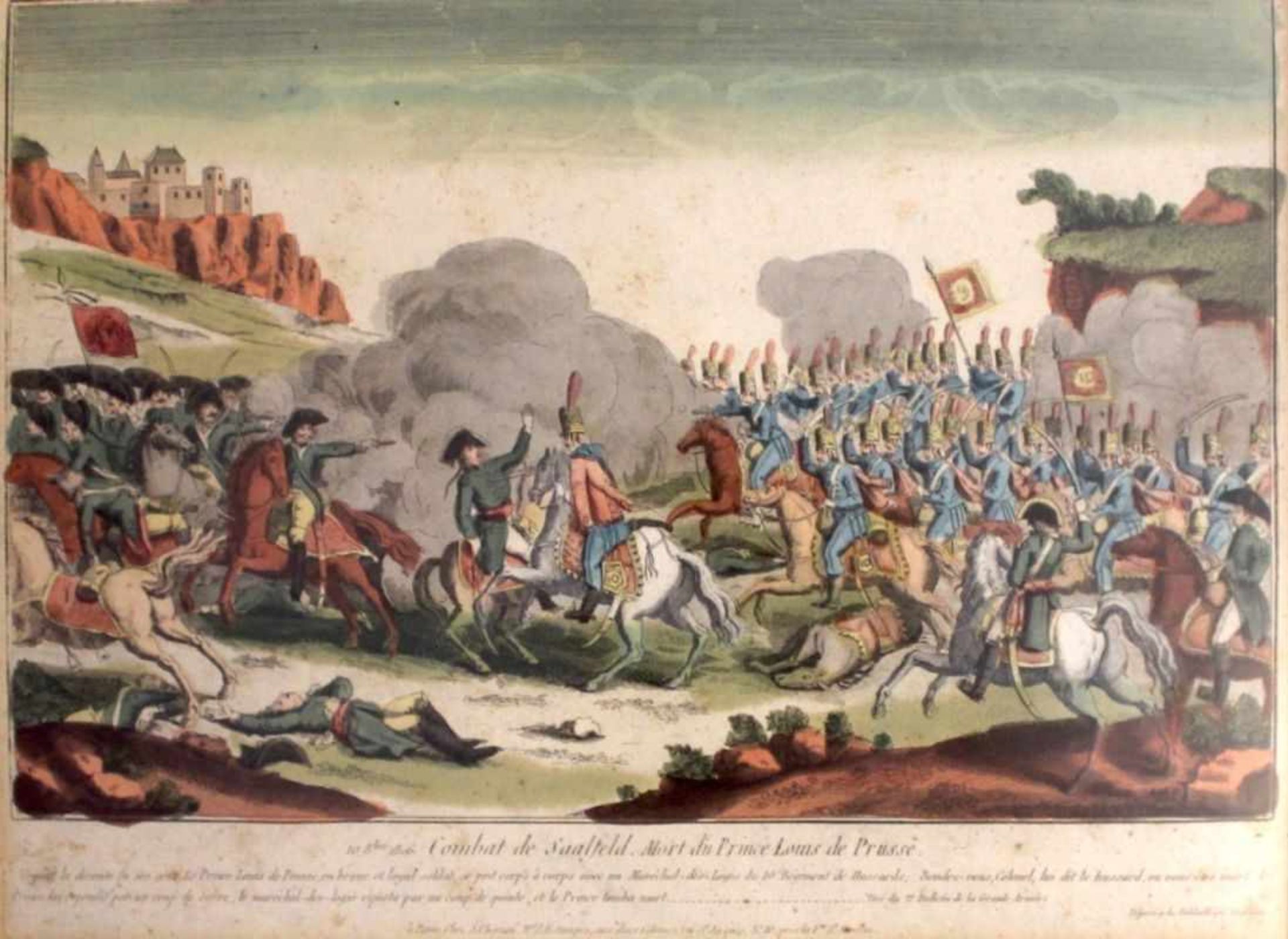 Kupferstich - bei J. Chereau Paris (19.Jahrhundert) "Combat de Saalfeld. Mort du Prince Louis de