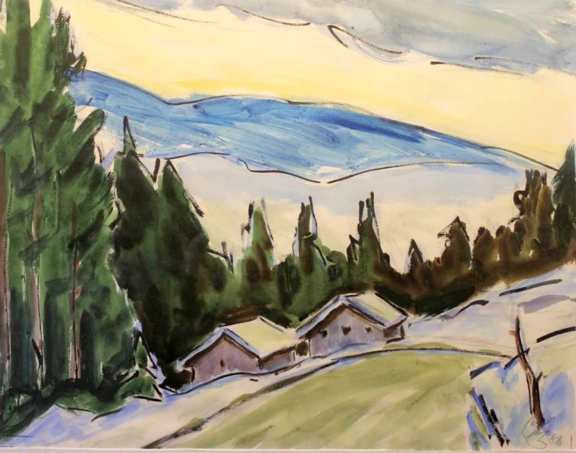 Großes Aquarell - Otto Baumann (Regensburg 1901 - 1992) "Winterlandschaft", r.u. monogrammiert,