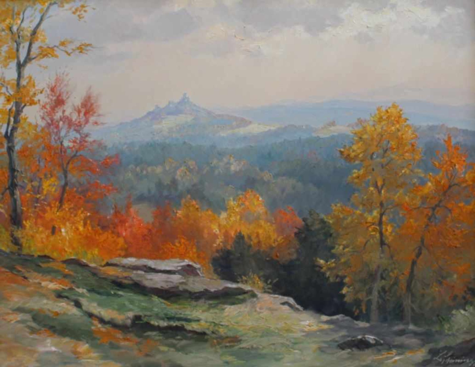 Gemälde - Ludwig Steininger (Vohenstrauß 1890 - 1979) "Oberpfälzer Herbstlandschaft mit Burganlage",