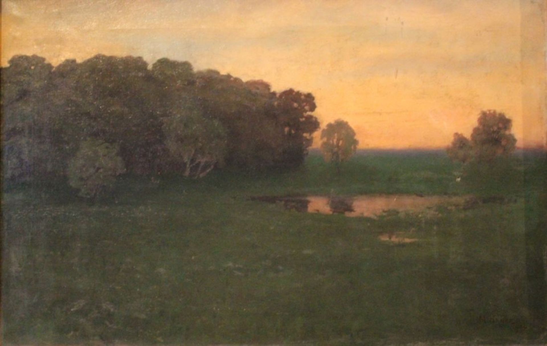 Gemälde - Max HAGEN (1862 Flensburg -1914 Schliersee) "Landschaft bei Sonnenuntergang", r.u.