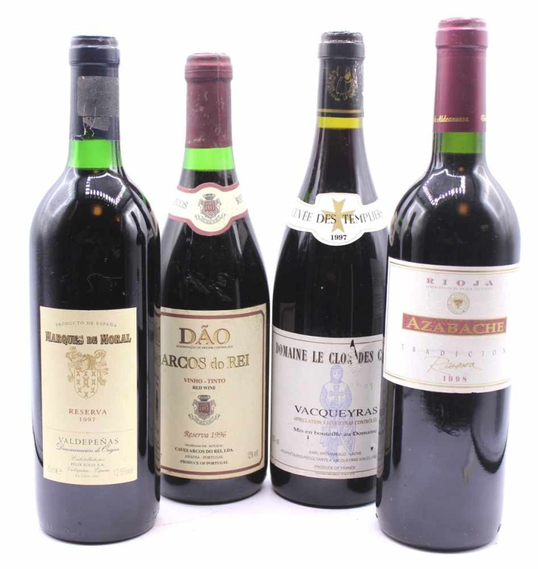 4 Flaschen Wein 1. Rioja, Azabache, Tradicion Reserva, 1998, 75 cl., 13%vol, 2. Marques de Moral