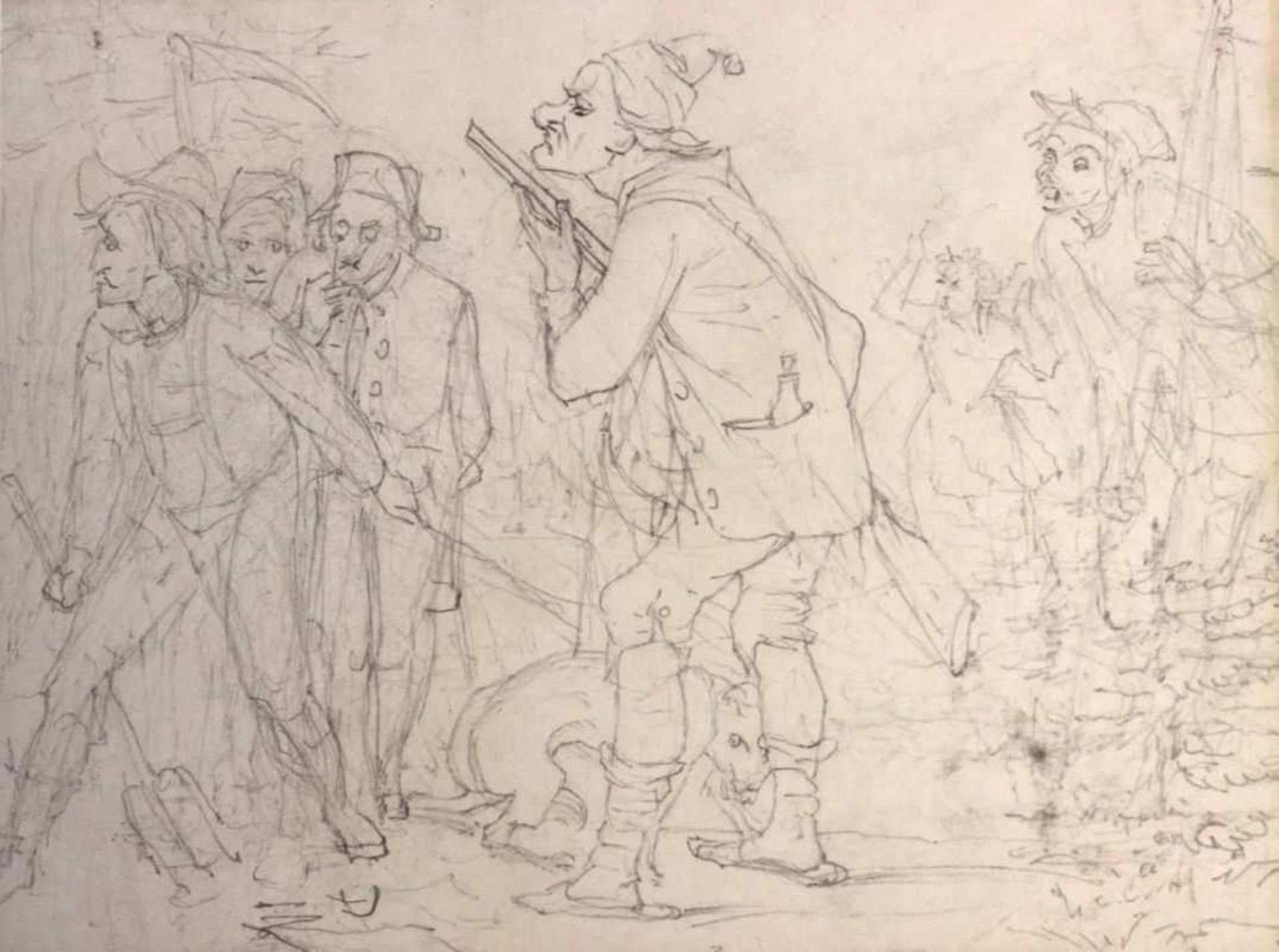 Zeichnung - Adolf Oberländer (1845 Regensburg - 1923 München) "Militärkarikaturen", rückseitig