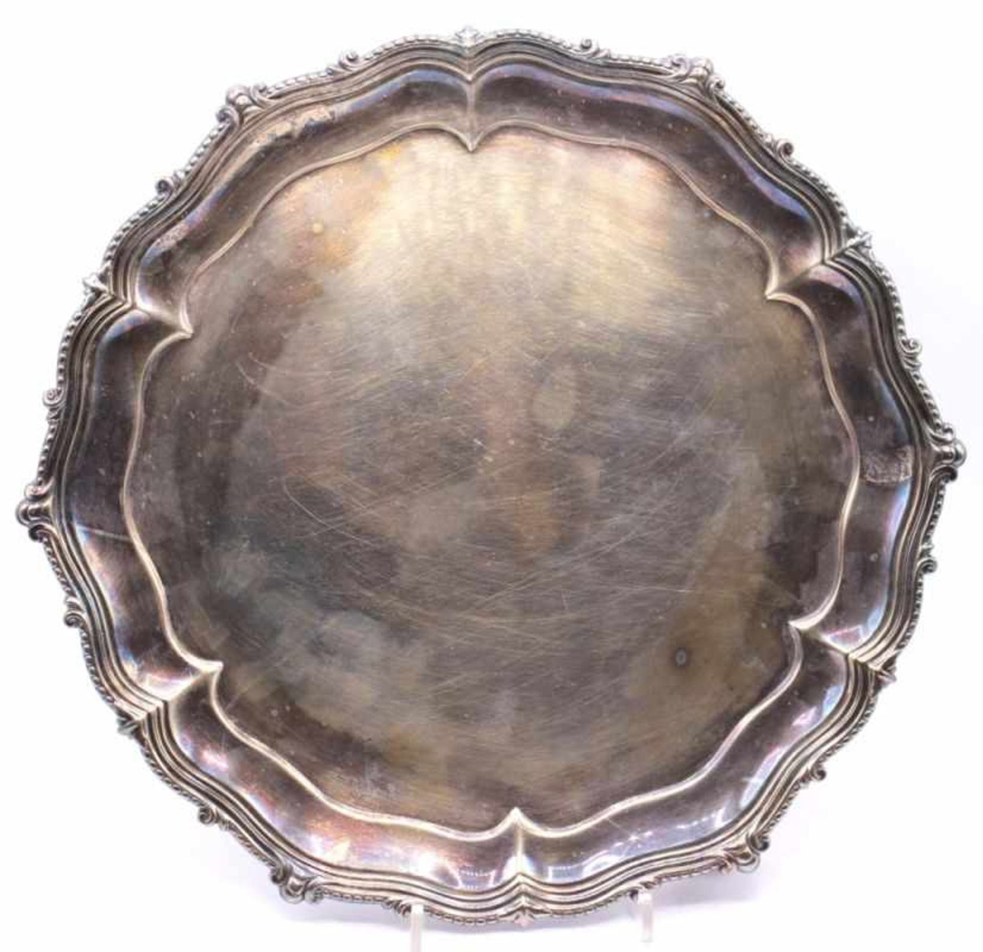 Silbertablett - London / England 1870 Sterling Silber, Meistermarke undeutlich (?JBJW), runde Platte