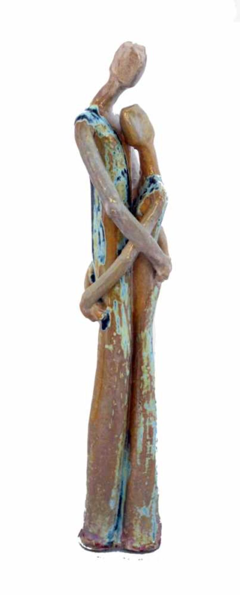 Figur - Anonym (XX.Jahrhundert) "Paar", Keramik glasiert und bunt staffiert, unsigniert, Höhe ca.