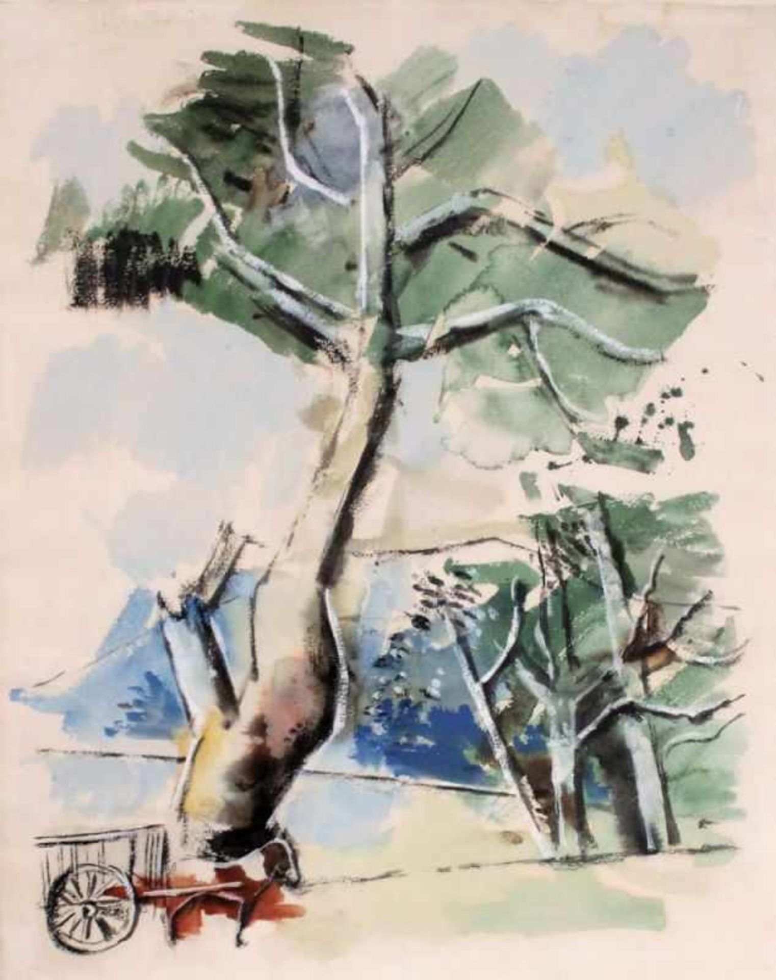 Aquarell - Xaver Fuhr (1898 Neckarau b. Mannheim - 1973 Regensburg) "Der große Baum", um 1938/39,