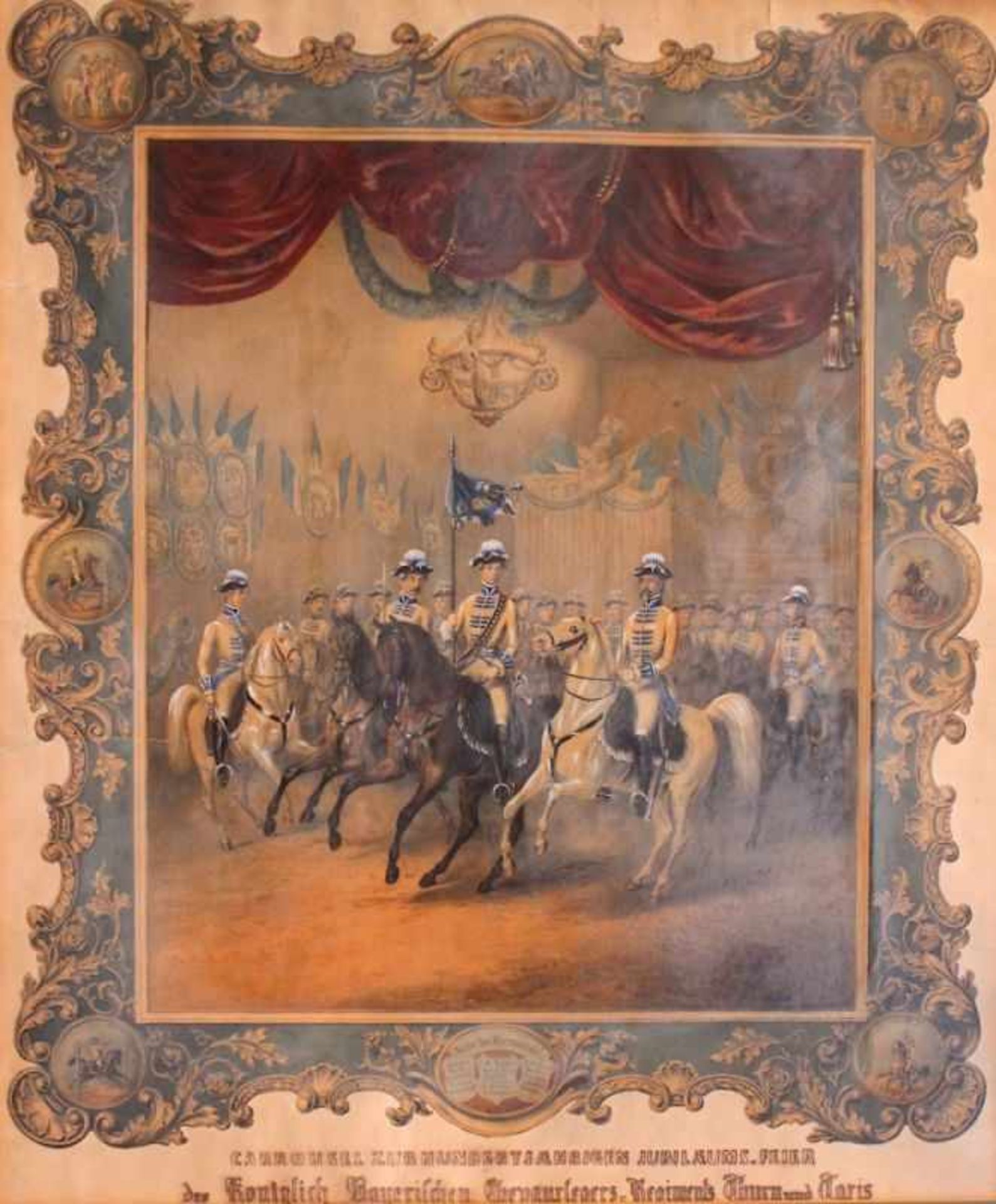 Lithographie - 19.Jahrhundert "Carrousel zur Hundertjährigen Jubilaeums.Feier des königlich