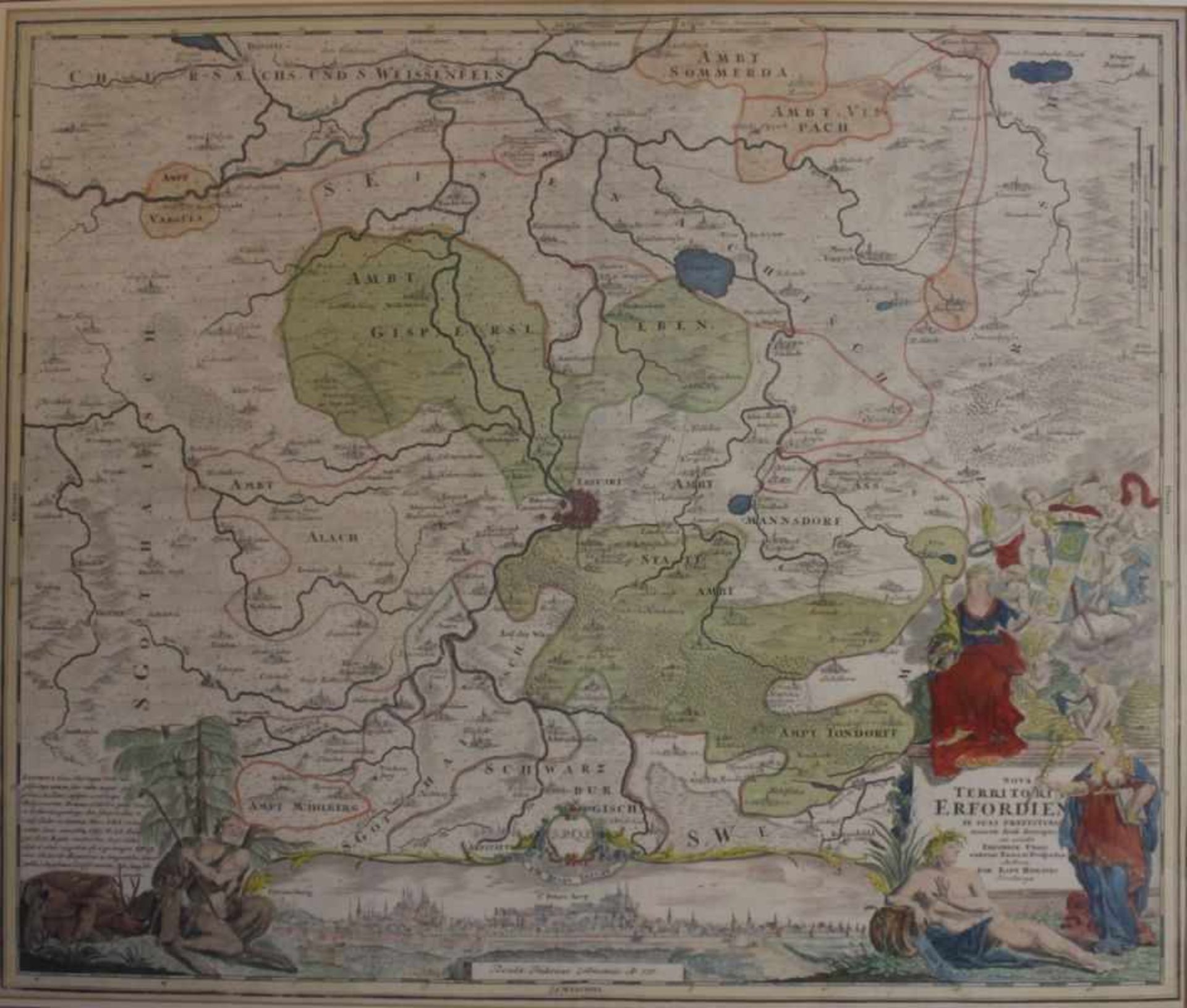 Karte Erfurt - Johann Baptist Homann (1664 Oberkammlach - 1724 Nürnberg) "Nova Territori Erfordien