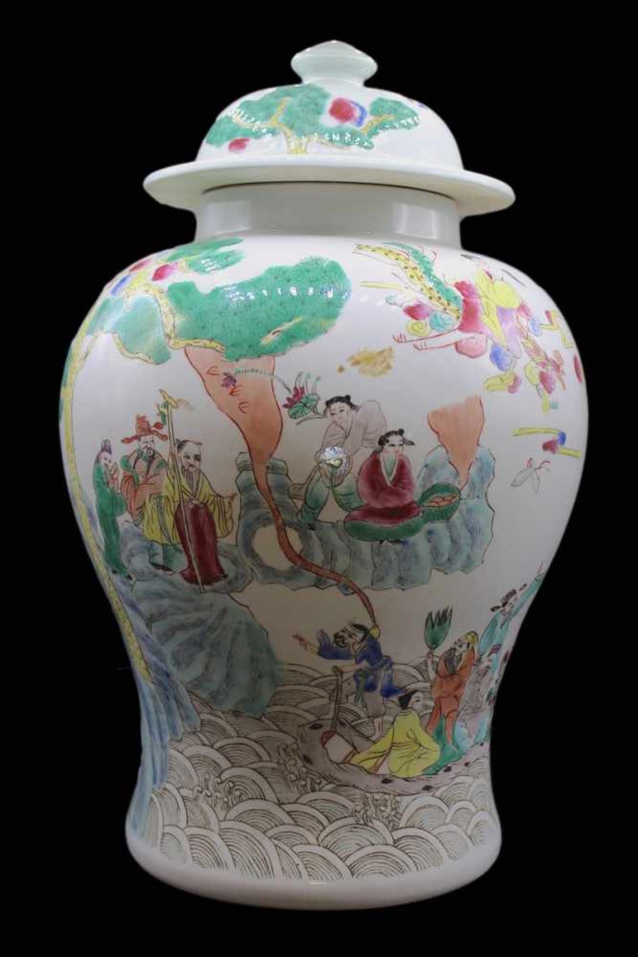 Deckelvase China - wohl Republik Periode (1912-1949) ungemarkt, weißes Porzellan, umlaufend bemalt