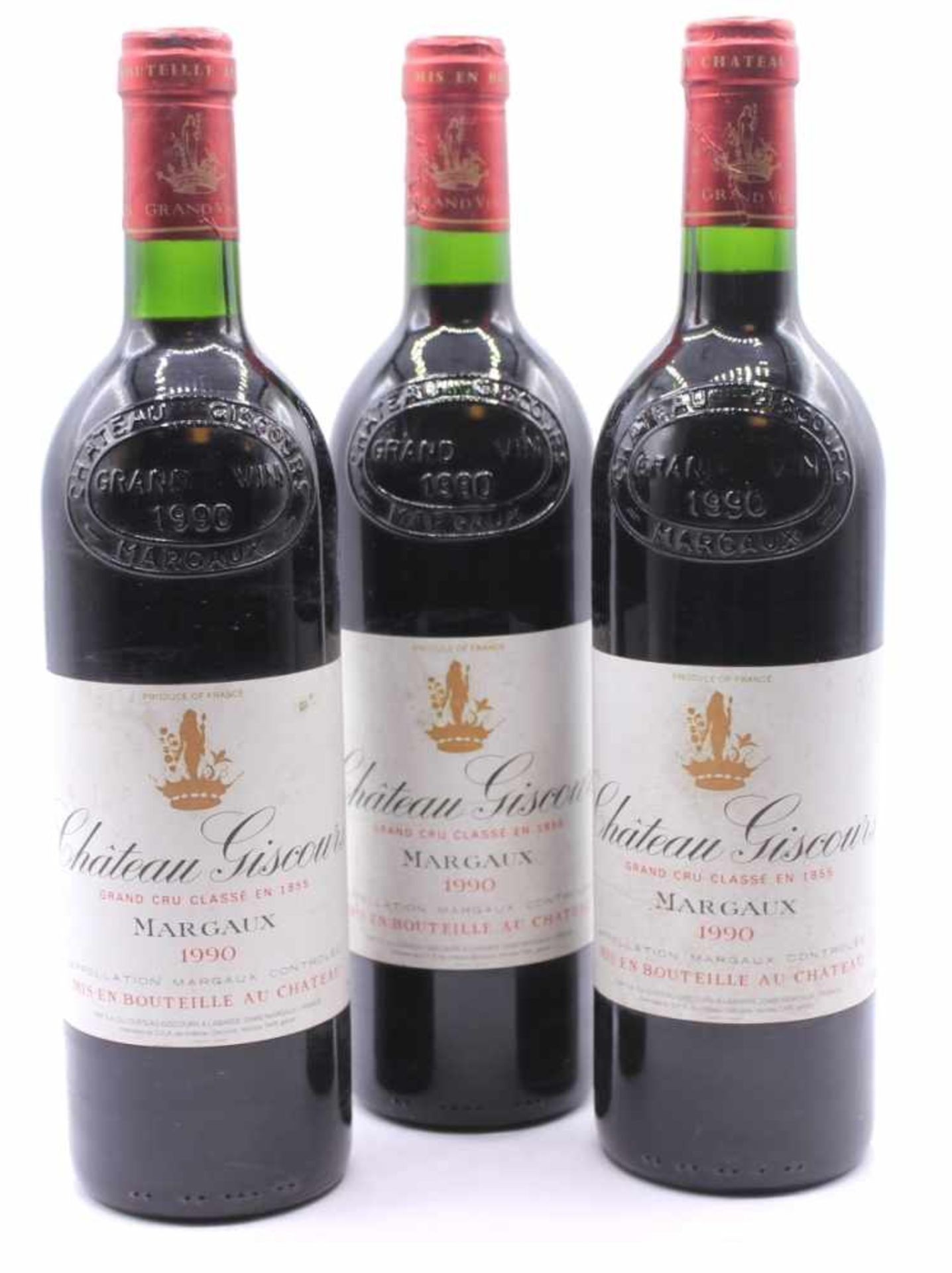 3 Flaschen Wein - Chateau Giscours Grand Cru Classe en 1855, MARGAUX 1990, Appellation Margaux