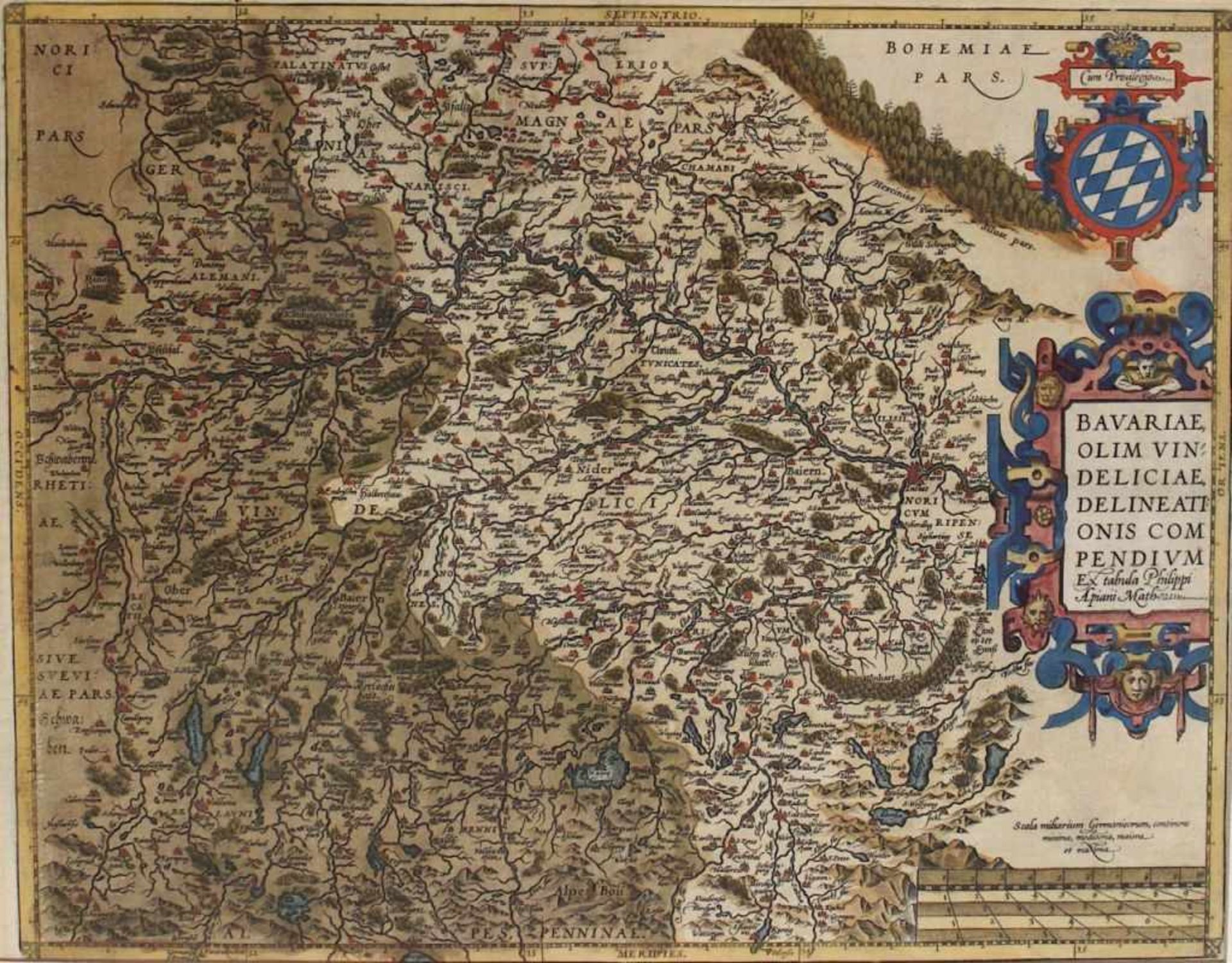 Bayern Karte - nach Philipp Apian (1531 Ingolstadt - 1589 Tübingen) Abraham Ortelius um 1600, "