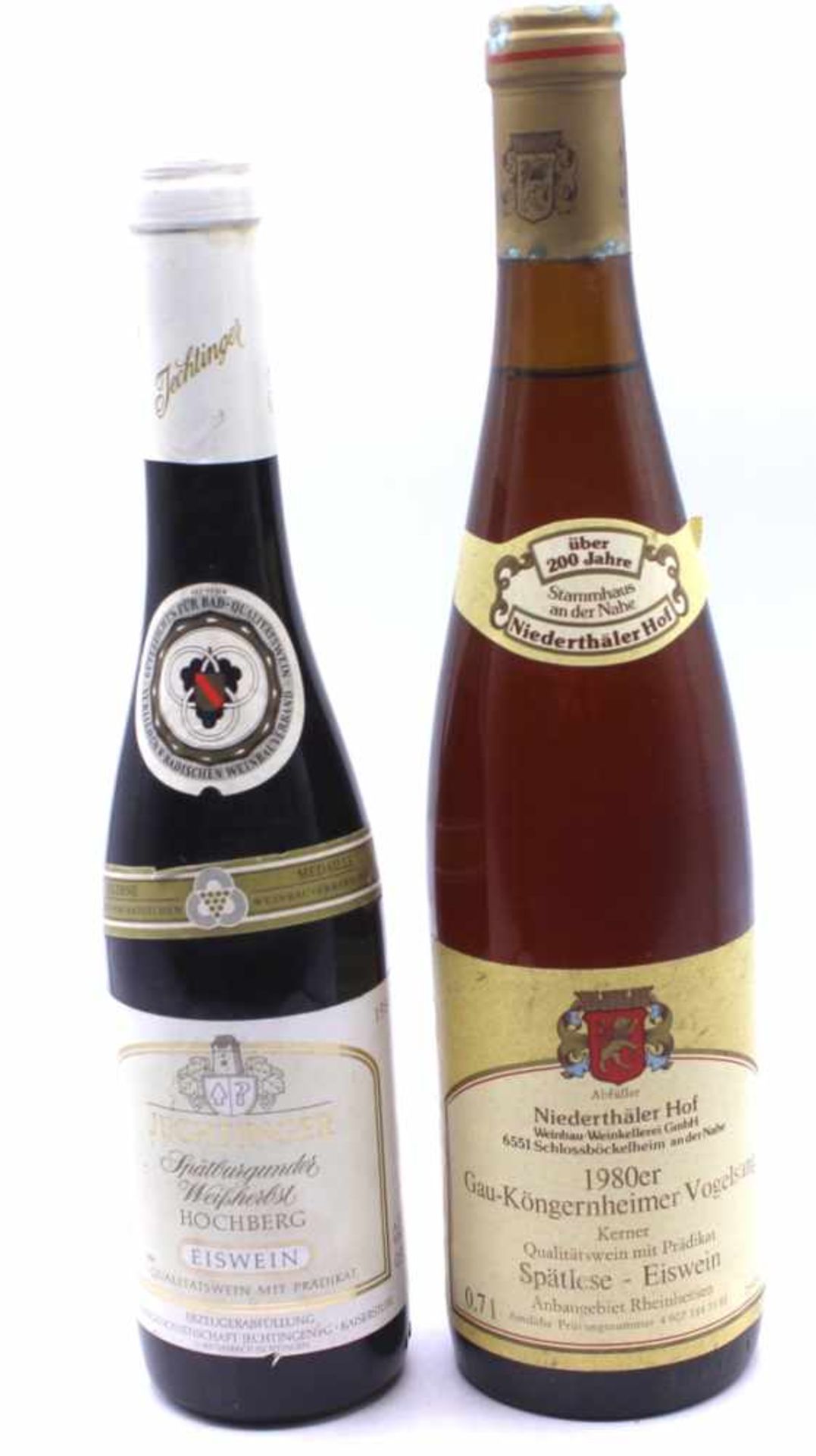 2 Flaschen Eiswein 1. Niederthäler Hof, Weinbau Schlossböckelheim an der Nahe, 1980er Gau