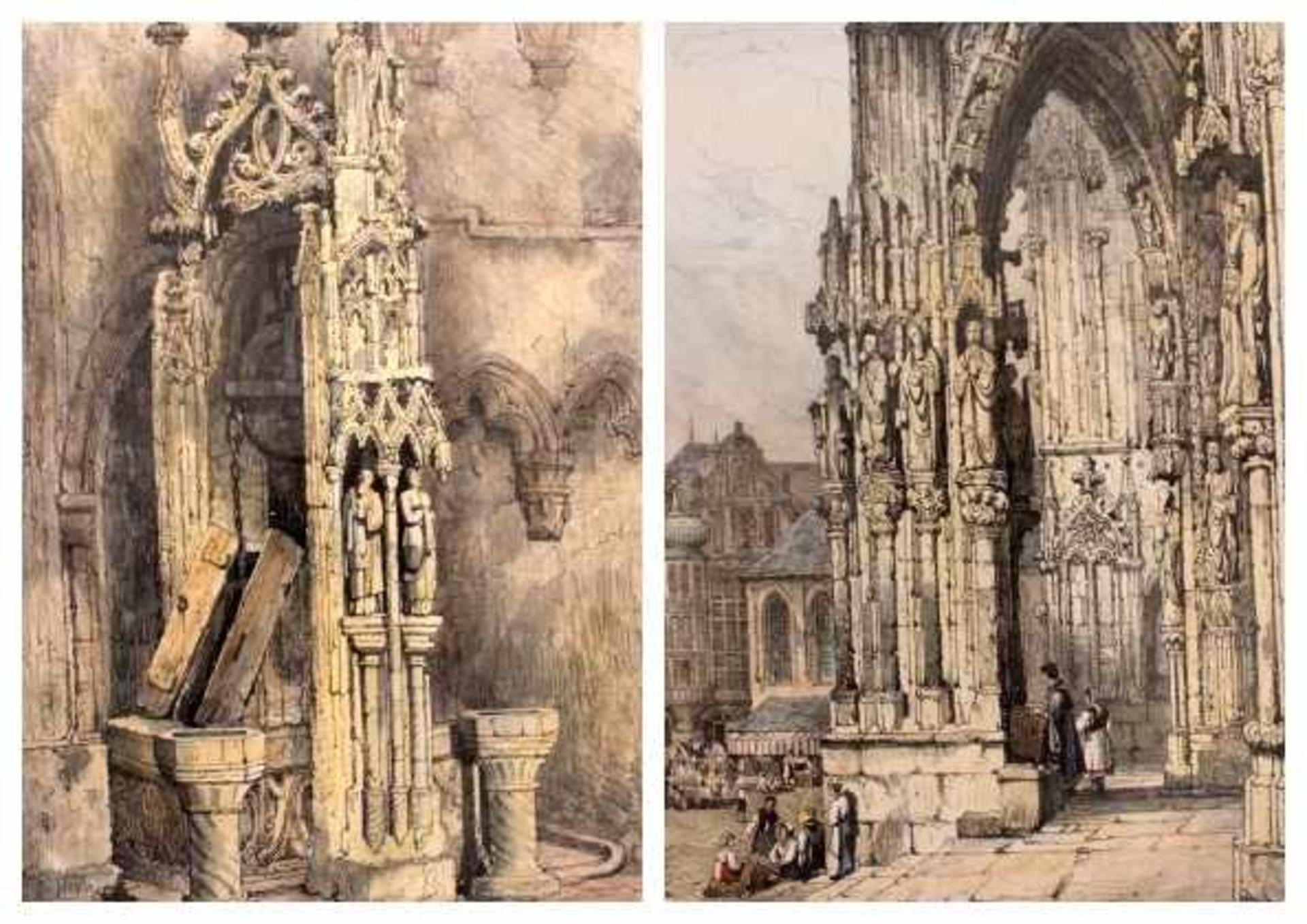 Paar Lithographien - Samuel Prout (1783 Plymouth - 1852 Camberwell London) "Regensburg Teilansicht