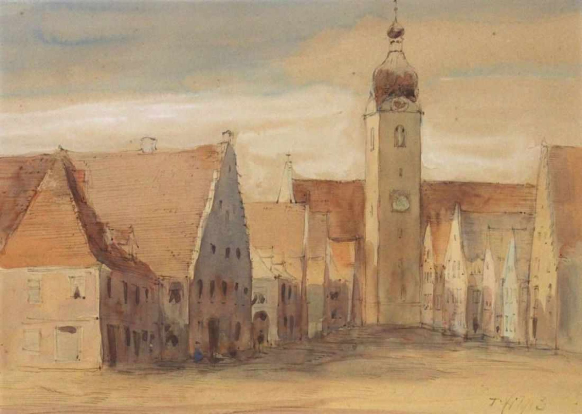 Aquarell - Prof. Franz Ermer (1886 Kipfenberg - 1976 Regensburg) "Marktplatz in Schwandorf", r.u.