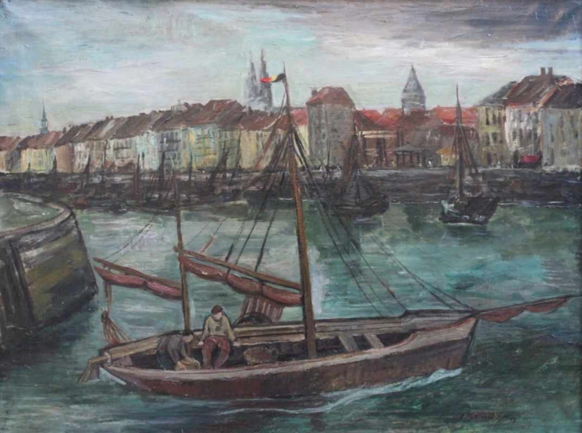 Gemälde - August Philipp Henneberger (1902 Kötzting - 1980) "Boote am Kai", r.u. signiert,