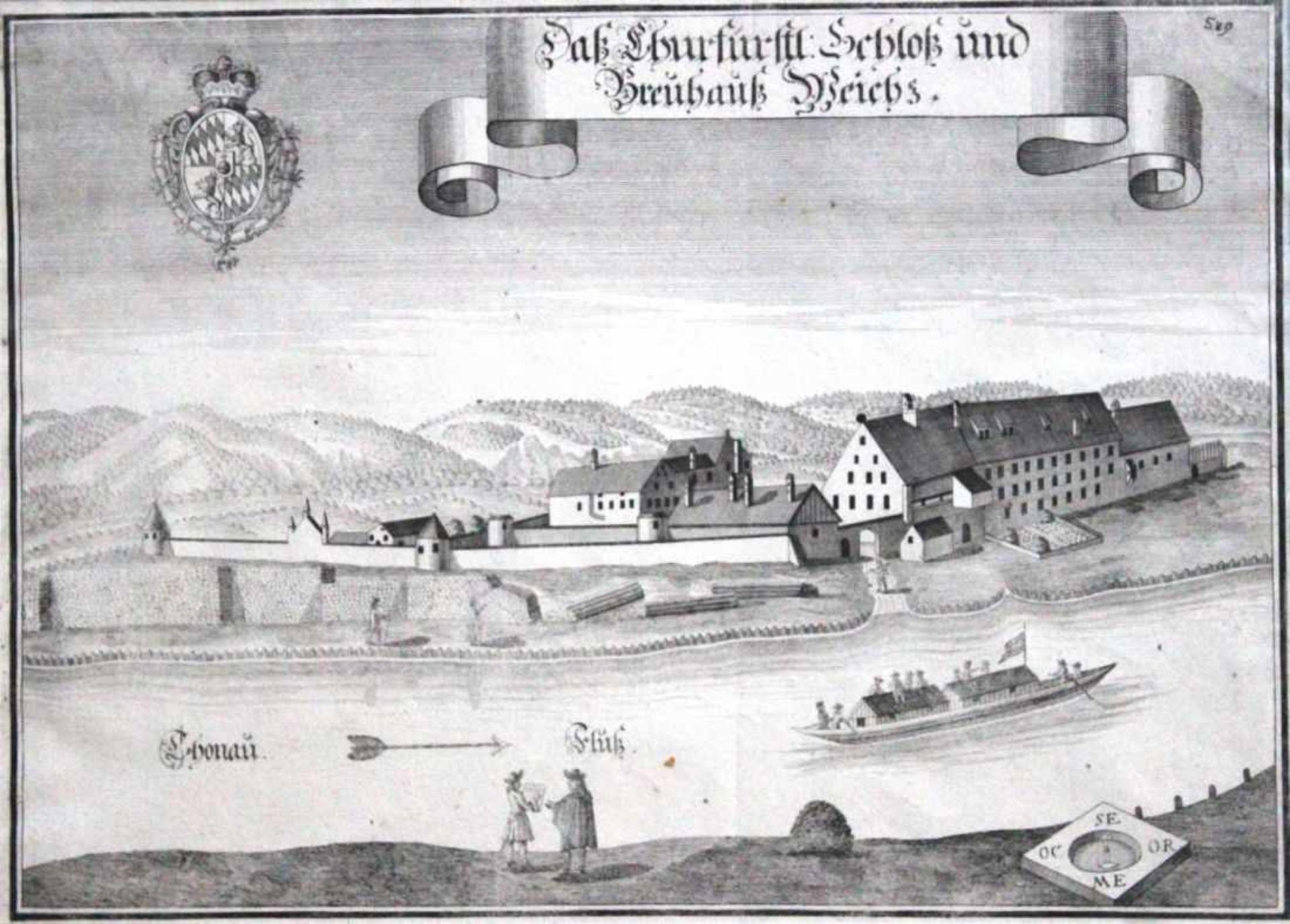 Kupferstich - Michael Wening (1645 Nürnberg - 1718 München) "Das Churfürstl. Schloß und Brauhaus