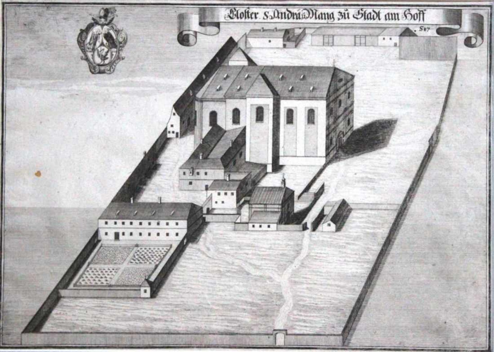 Kupferstich - Michael Wening (1645 Nürnberg - 1718 München) " Kloster S. Andra u. Mang zu Stadt am