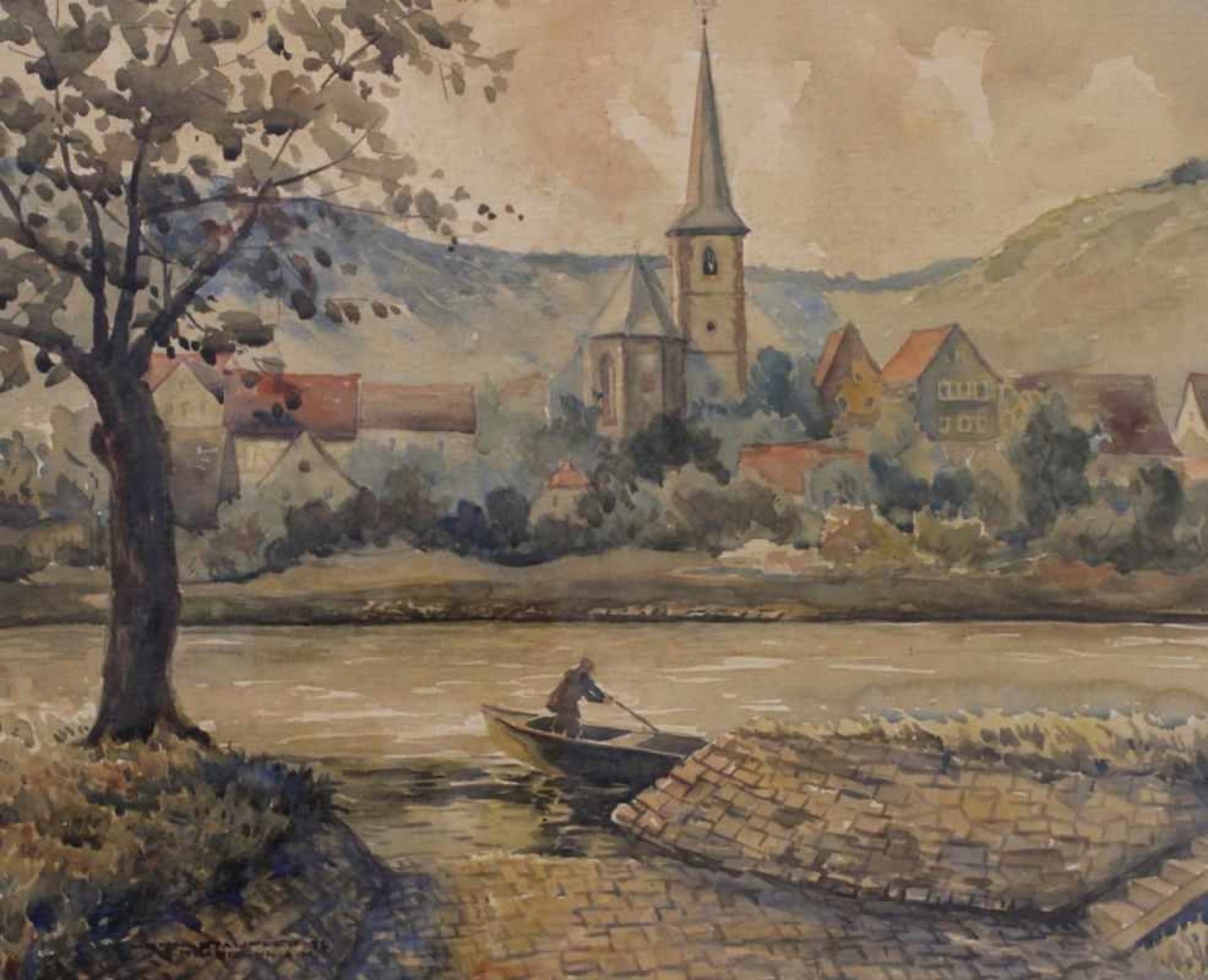 Aquarell - Horn Stauffer (XX.Jahrhundert) "Erlabrunn am Main", l.u. signiert und datiert (19)38,