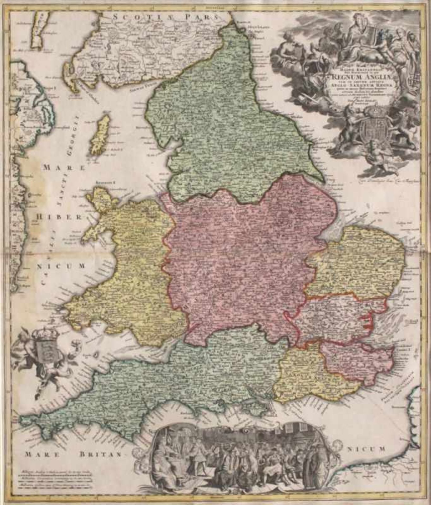 Karte England - Johann Baptist Homan (1664 Oberkammlach - 1724 Nürnberg) 18.Jahrhundert, "Magnae