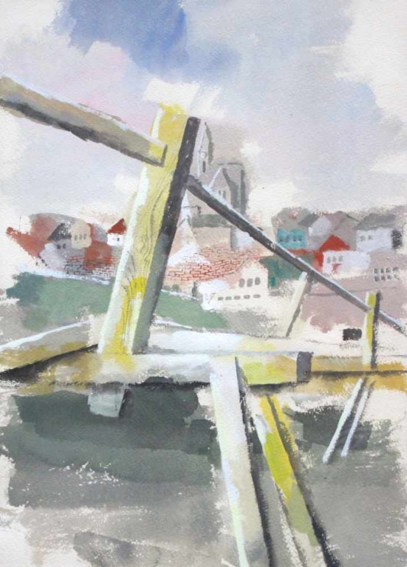 Aquarell - Xaver Fuhr (1898 Neckarau b. Mannheim - 1973 Regensburg) "Der Holzsteg", um 1942,