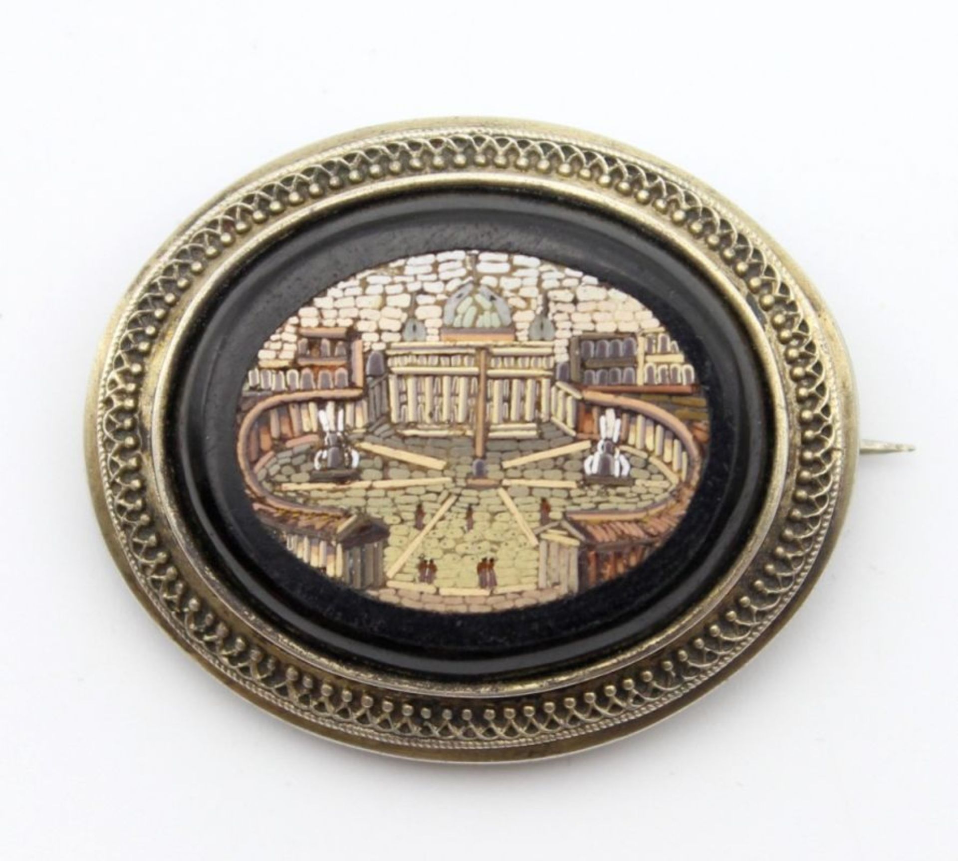 Grand Tour Brosche - Italien 19./20.Jahrhundert Mosaik in Glas, "Vatikan mit Petersplatz",