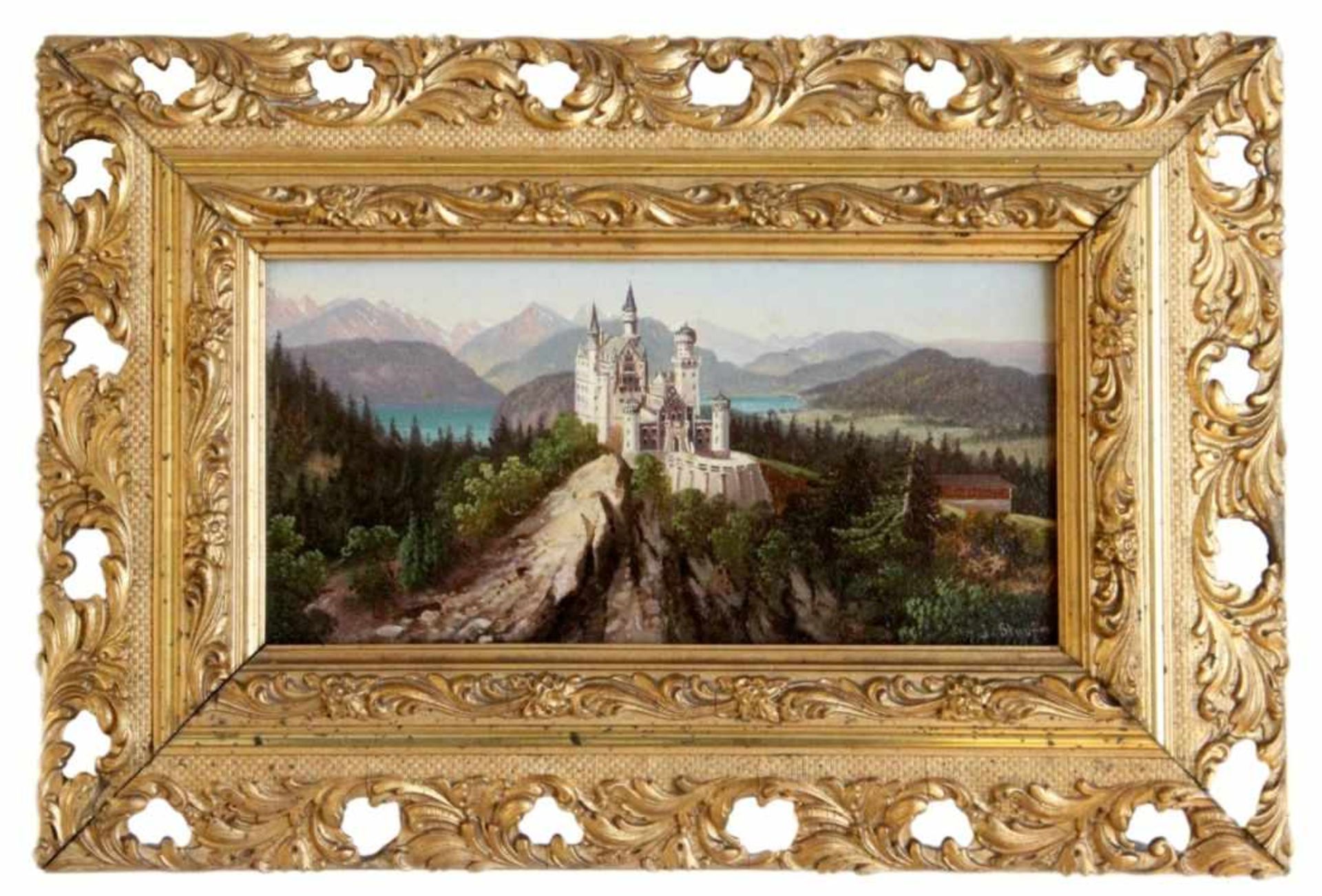 Gemälde - Hubert Sattler (1817 Salzburg - 1904 Wien) "Ideallandschaft mit Schloss Neuschwanstein des