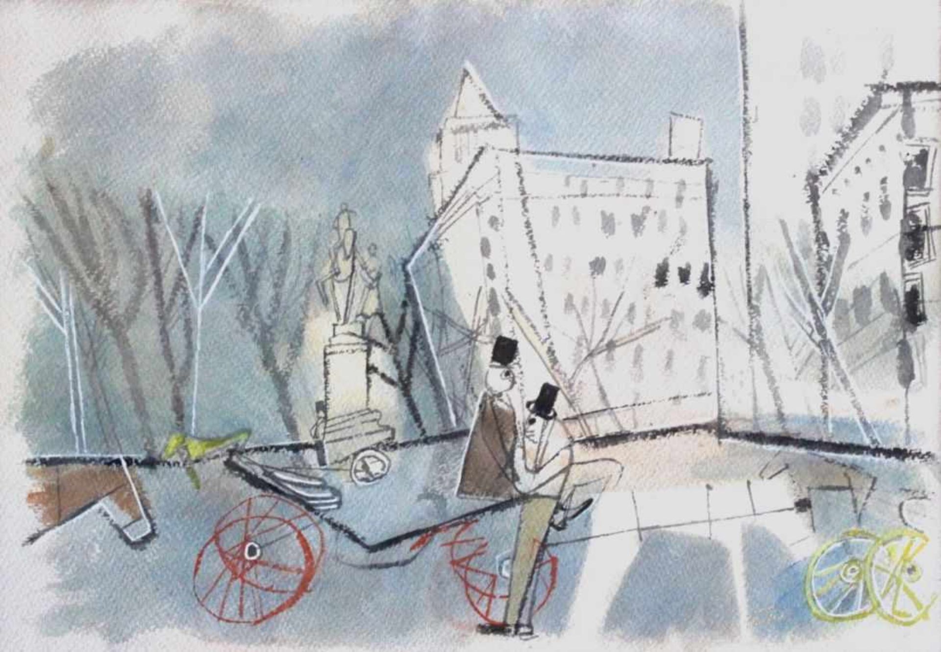 Aquarell - Xaver Fuhr (1898 Neckarau b. Mannheim - 1973 Regensburg) "Droschkenplatz", r.u. signiert,