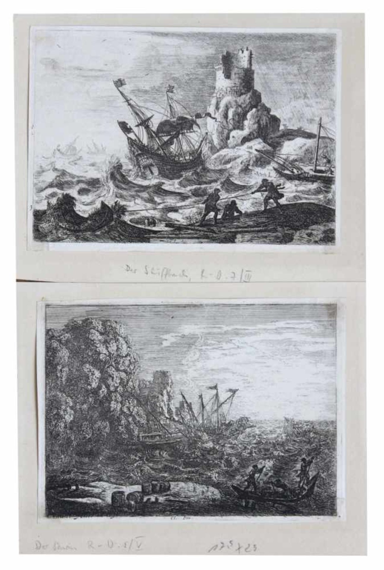 Paar Radierungen - Claude LE LORRAIN (1600 Chamagne -1682 Rom) "Der Sturm - Der Schiffbruch", Maße