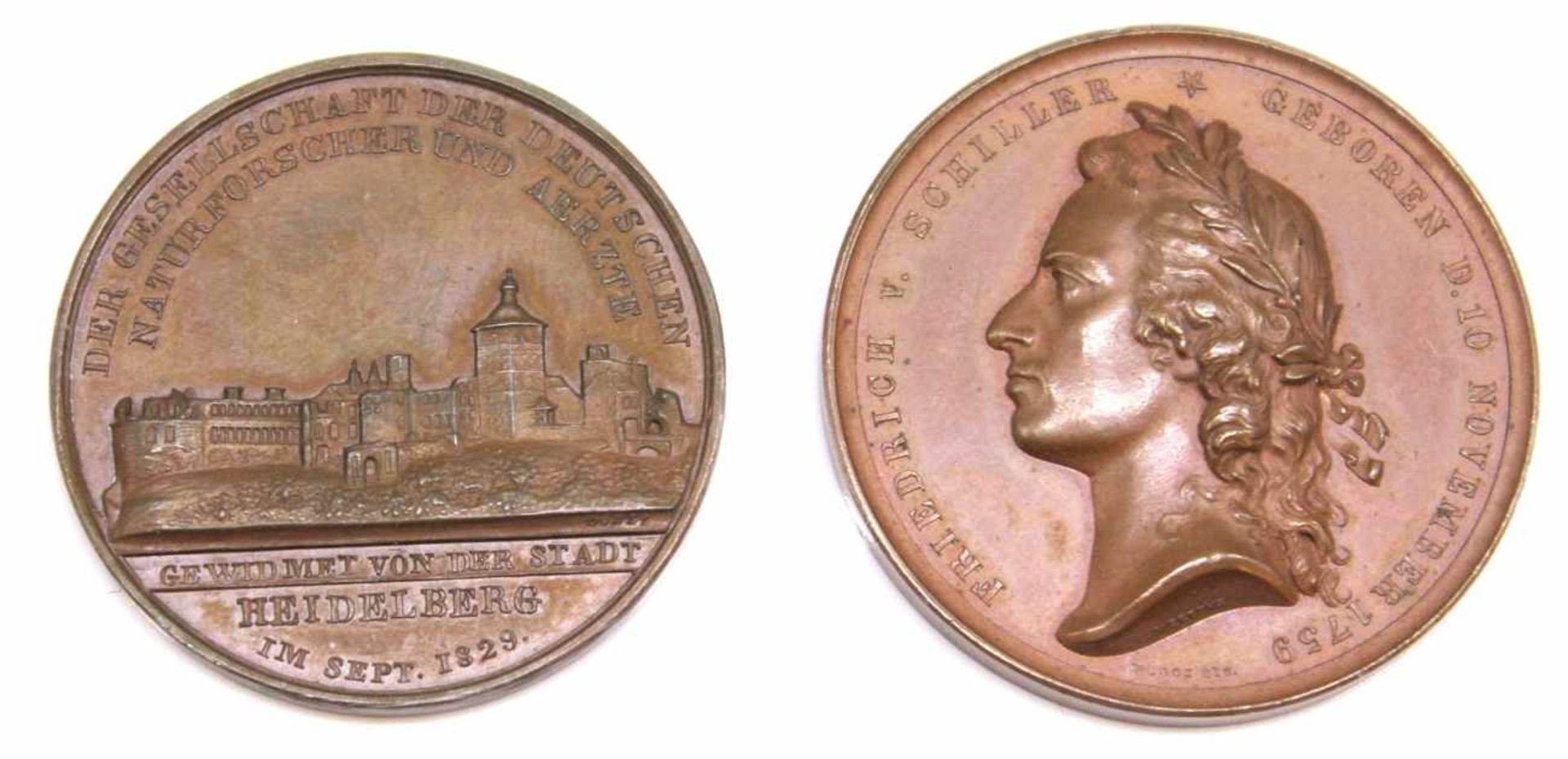 Lot Medaillen - 19.Jahrhundert 1. 1829, von Doell, Bronze, Vorderseite Stadtansicht mit Legende