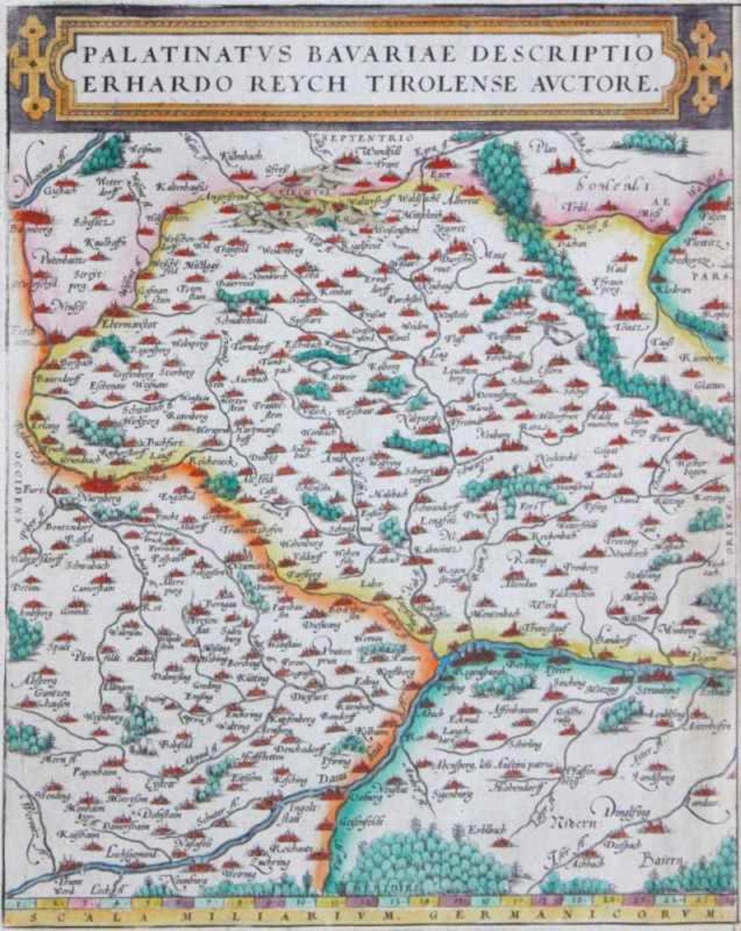 Landkarte - Abraham Ortelius (1527 Antwerpen - 1598) " Palatinatus Bavariae ", Antwerpen Ende 16.