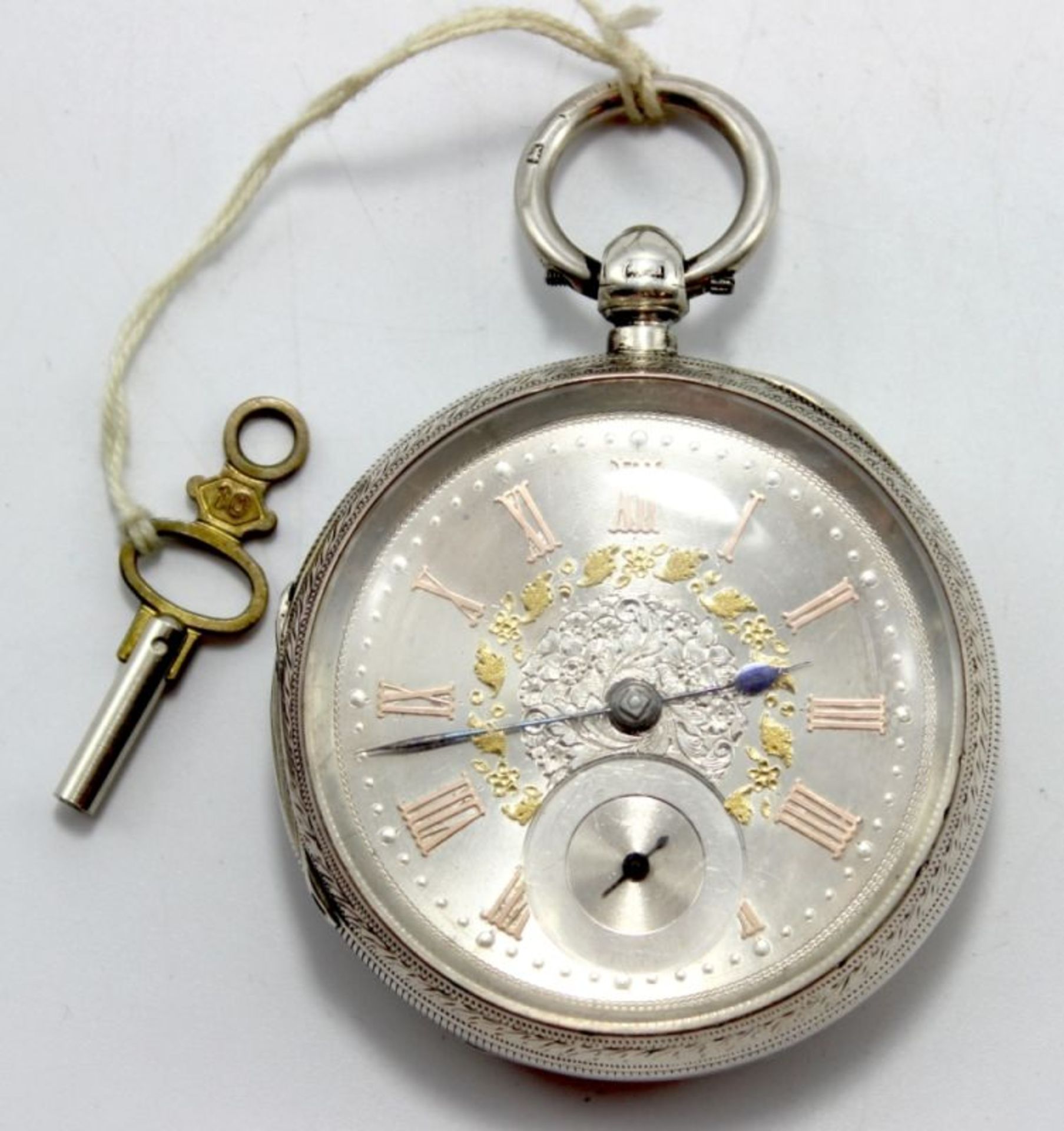 Silberne offene Taschenuhr mit Sprungdeckel Chester 1901, Gehäuse Sterling Silber gest.,. W&F, No.