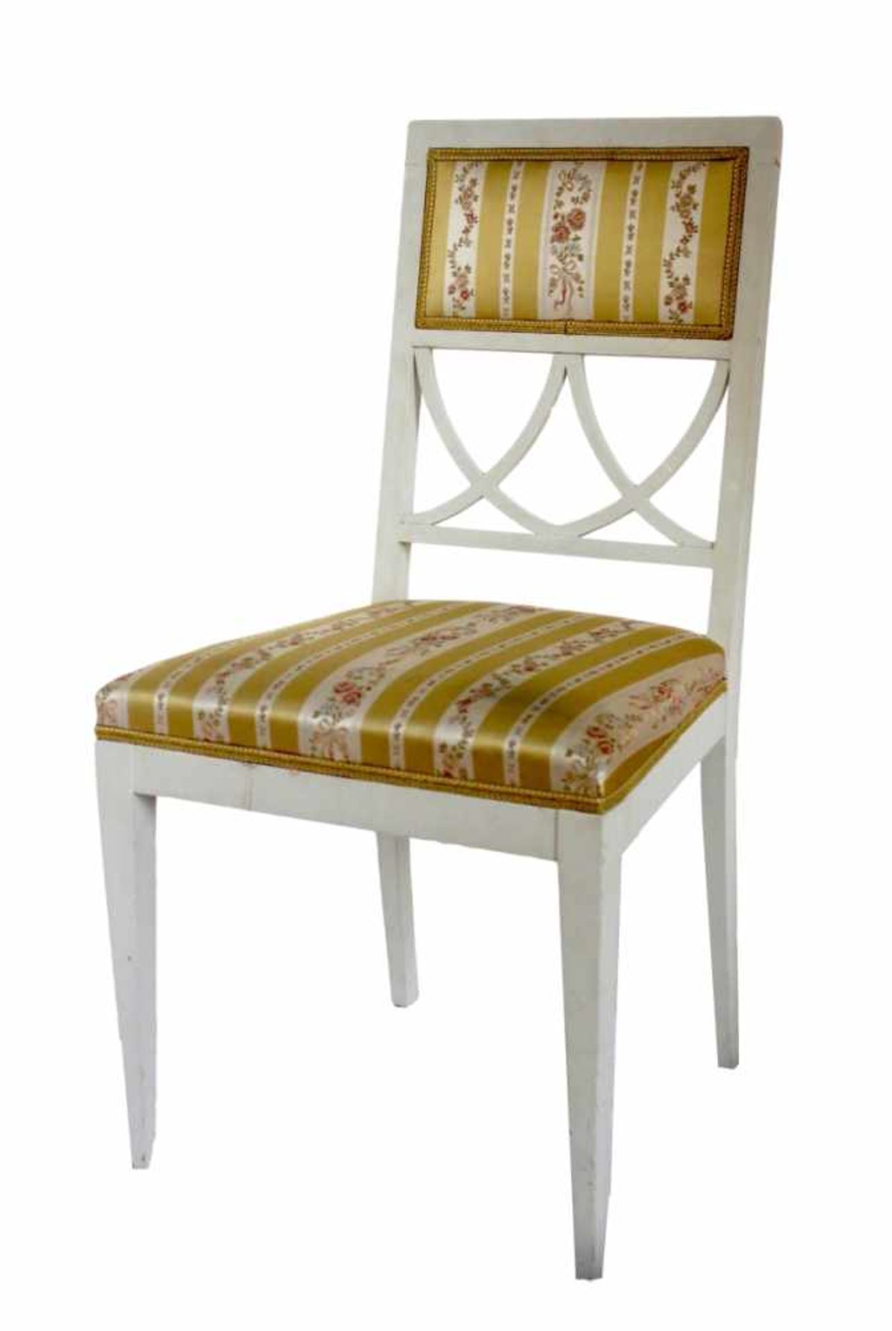 Satz Stühle - wohl deutsch um 1900 Holz, weiß gefaßt, konische Beine, gerade Rückenlehne mit