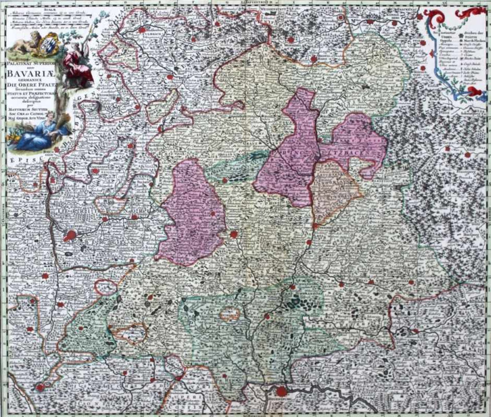 Kupferstich - Matthäus Seutter (1678 Augsburg 1757) "Palatinat. Superior sive Bavariae Germanice -