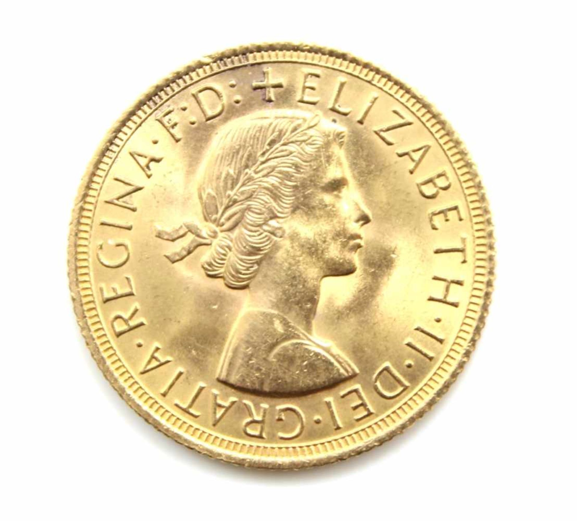 Goldmünze - Großbritannien 1962 1 Sovereign, Elisabeth II, d.= 22 mm
