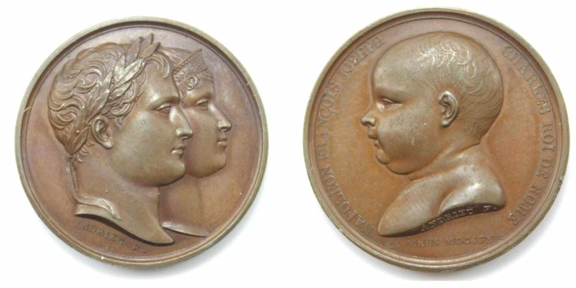 Medaille - Bertrand Andrieu (1761 - 1822) 1811, Bronze, Vorderseite: Napoleon und Marie-Louise,