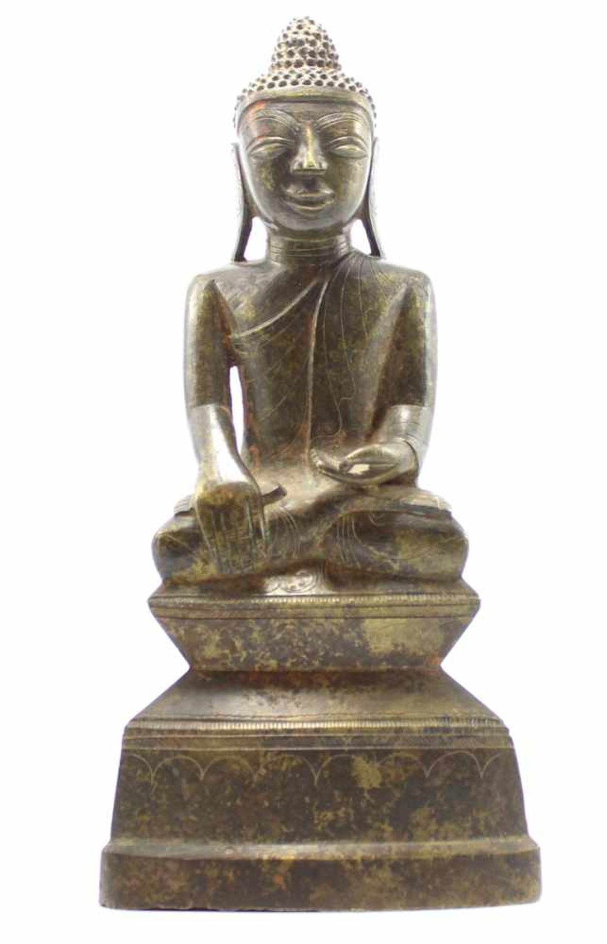 Antike Figur - wohl Südostasien 19/20.Jahrhundert Buddha Shakyamuni, Bronze, rückseitig