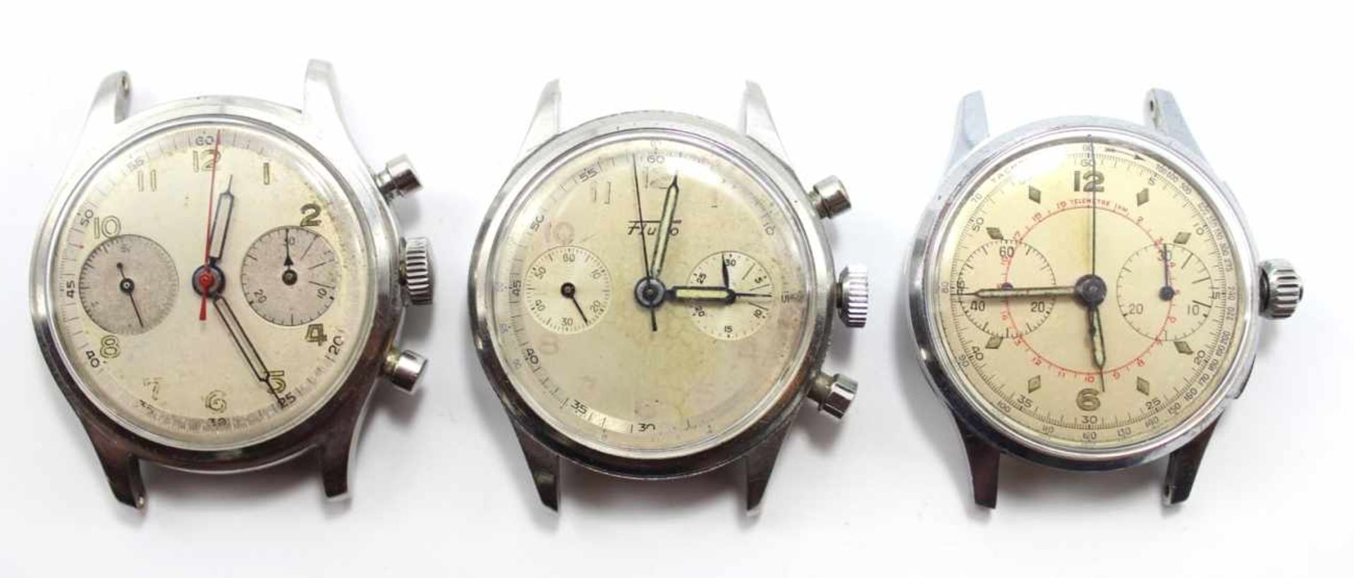Lot Armbanduhren - Vintage um 1950 1 x gemarkt Fludo, Chronographen, mechanisches Werk mit