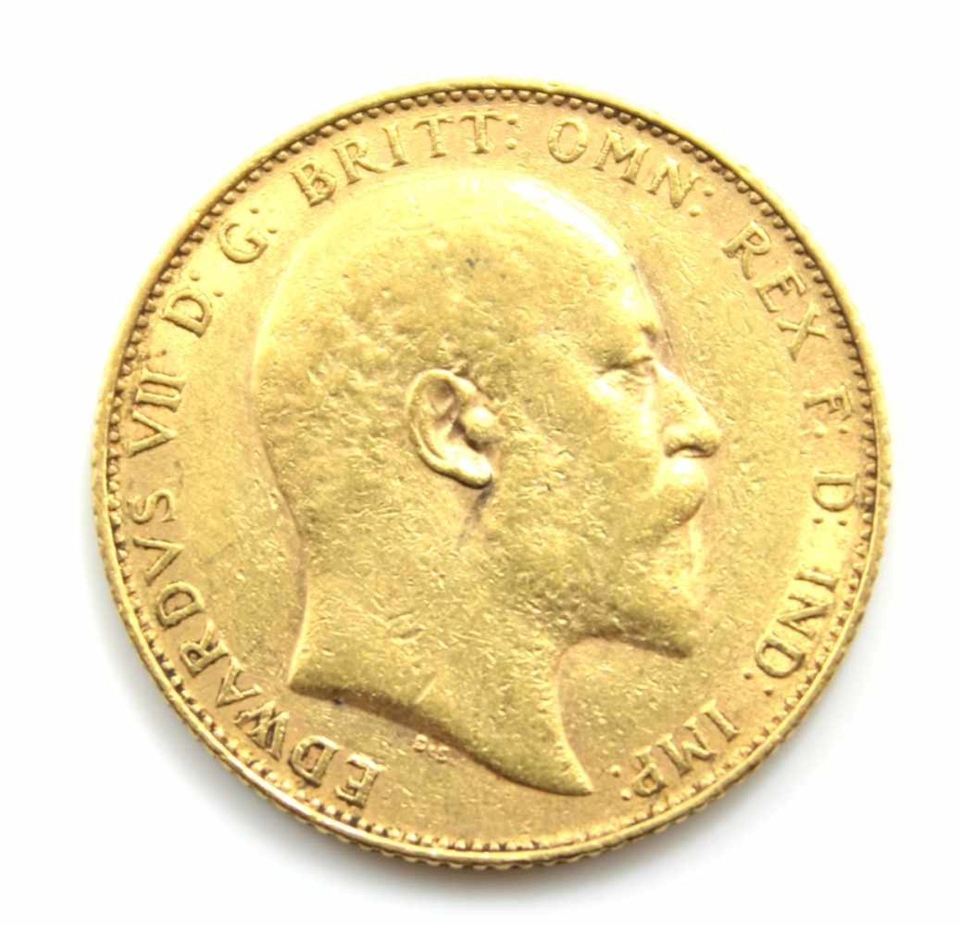 Goldmünze - Großbritannien 1907 1 Sovereign, Edwardus VII D.G., d.= 22 mm