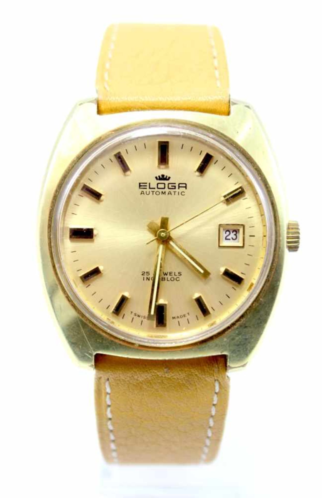 Armbanduhr - Marke Eloga Automatic 25 Jewels Incabloc, Stahlgehäuse No. 6290, goldfarbenes