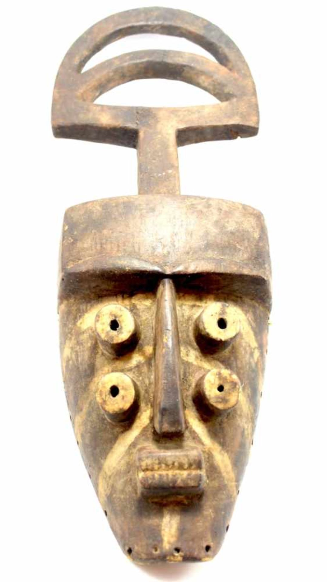 Maske - wohl Elfenbeinküste Liberia vieräugige Tanzmaske, braunes Holz, Altersspuren, Höhe ca. 46,