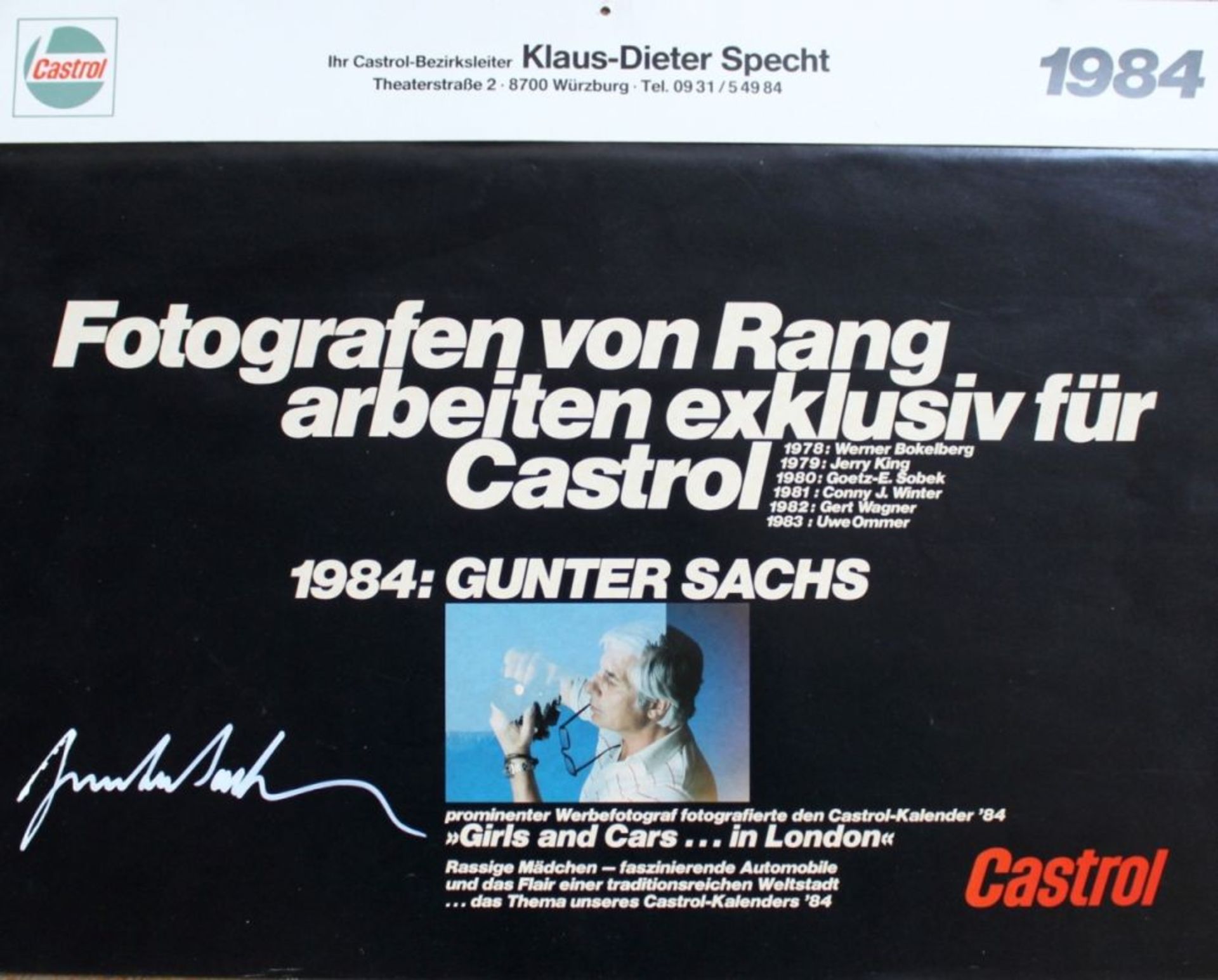 Castrol-Kalender 1984: Gunter Sachs handsigniert, beiliegend: Schreiben Sekretariat Gunter Sachs