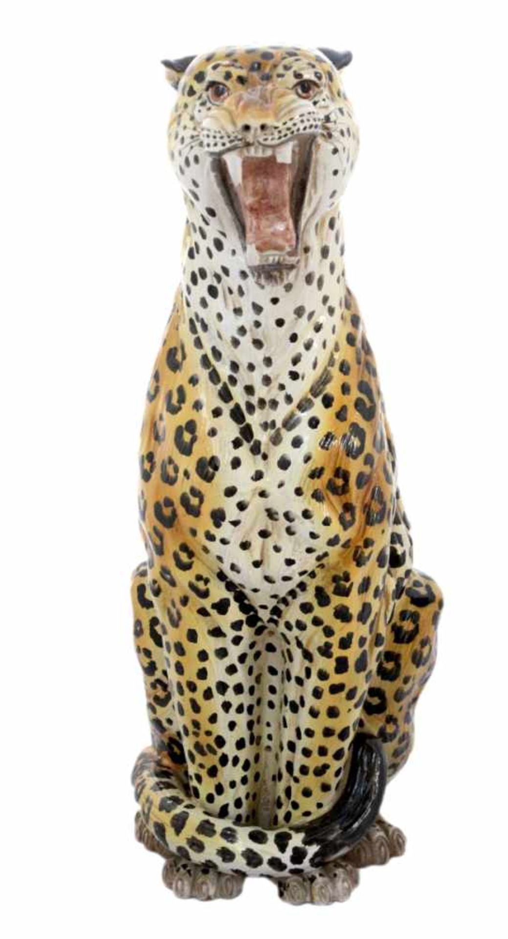 Große Figur - Italien 20.Jahrhundert "Leopard", Keramik glasiert und bunt staffiert, Altersspuren (